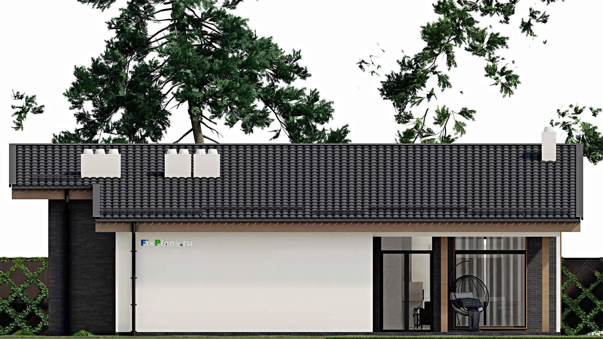 F-4940 - Проект одноэтажного дома 15 на 16, площадью 190 м² с террасой, баней и 3 спальнями