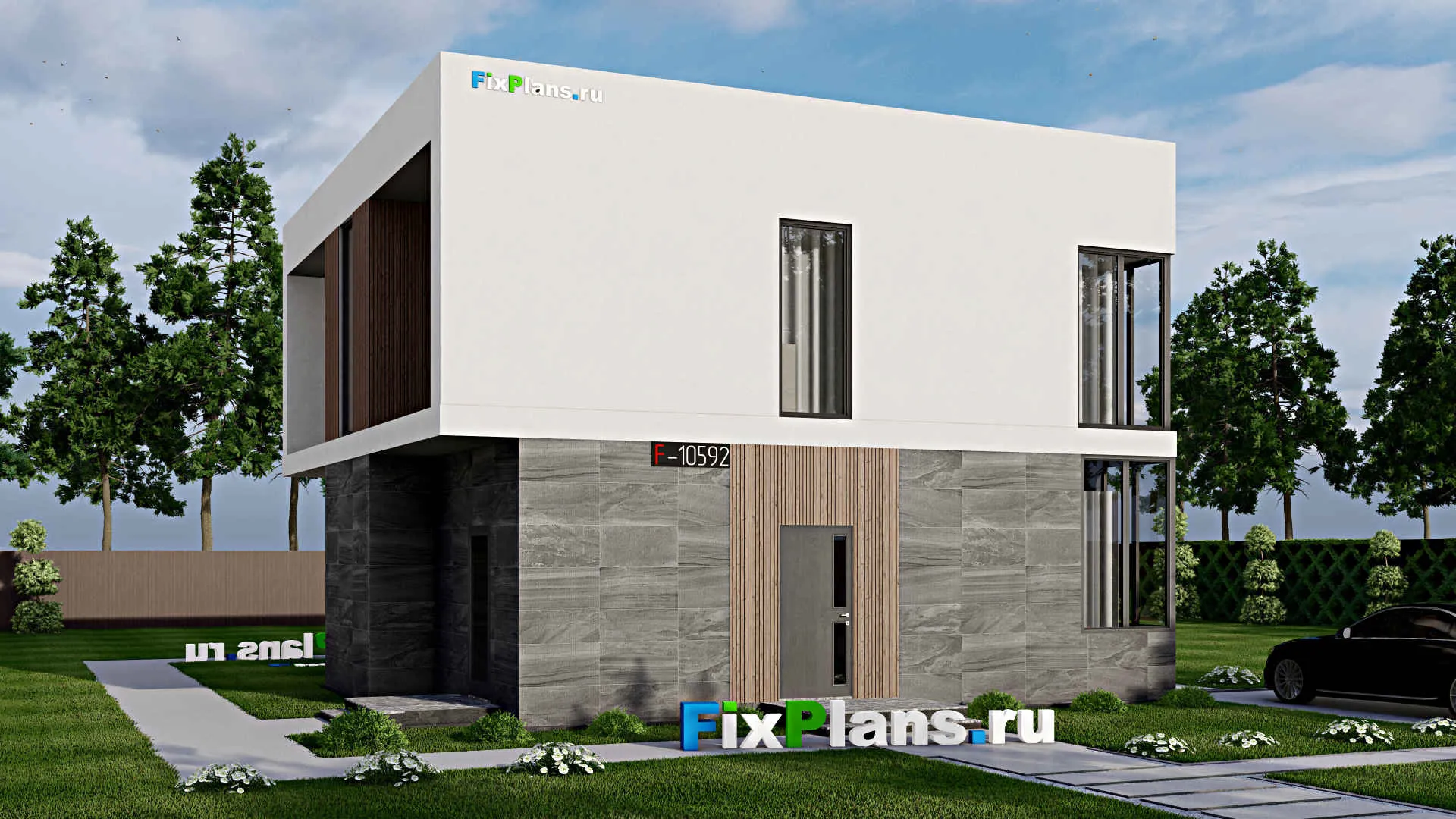 F-10592 - Проект двухэтажного дома 11 на 12, площадью 170 м² с балконом и 5 спальнями