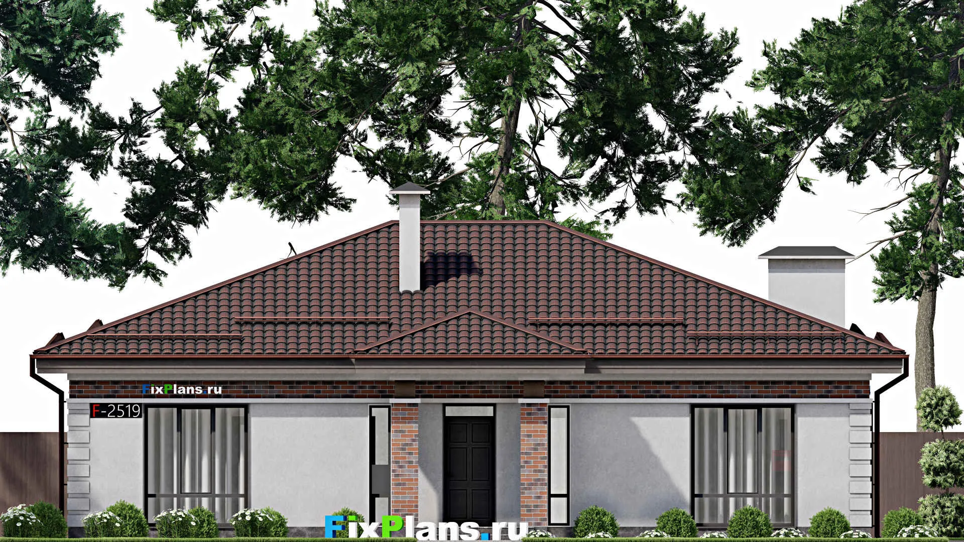 F-2519 - Проект одноэтажного дома 13 на 16, площадью 170 м² с террасой и 4 спальнями