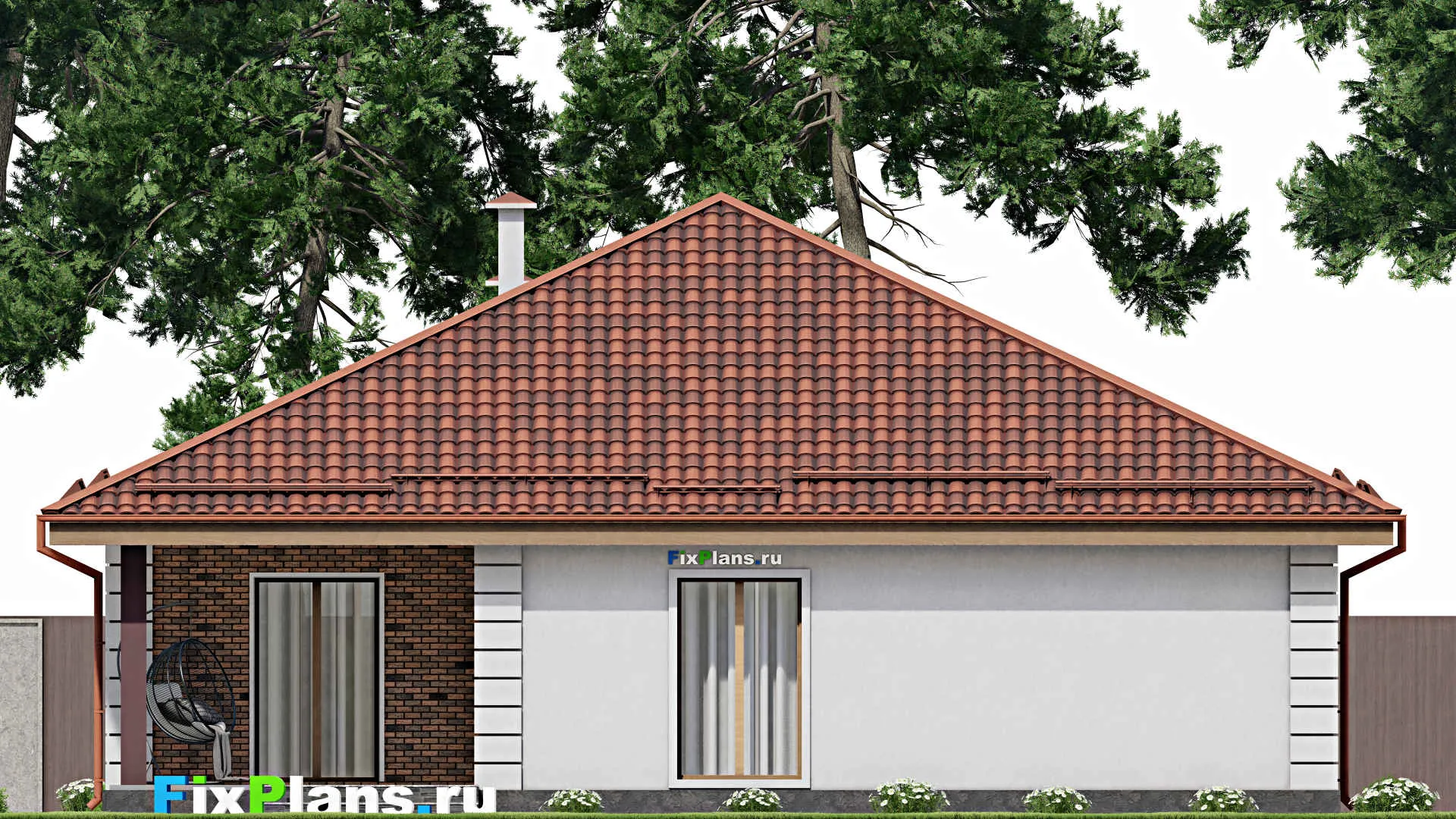F-9233 - Проект одноэтажного дома 15 на 15, площадью 170 м² с террасой и 4 спальнями