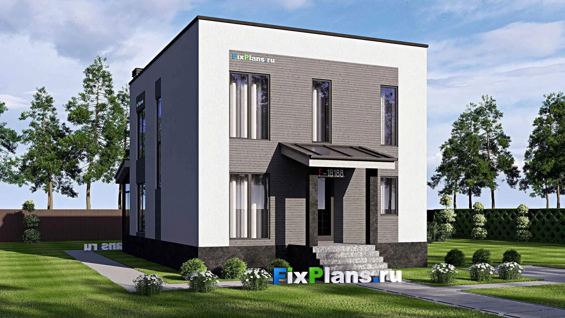 F-18188 - Проект двухэтажного дома 10 на 17, площадью 240 м² с террасой, цокольным этажом и 3 спальнями