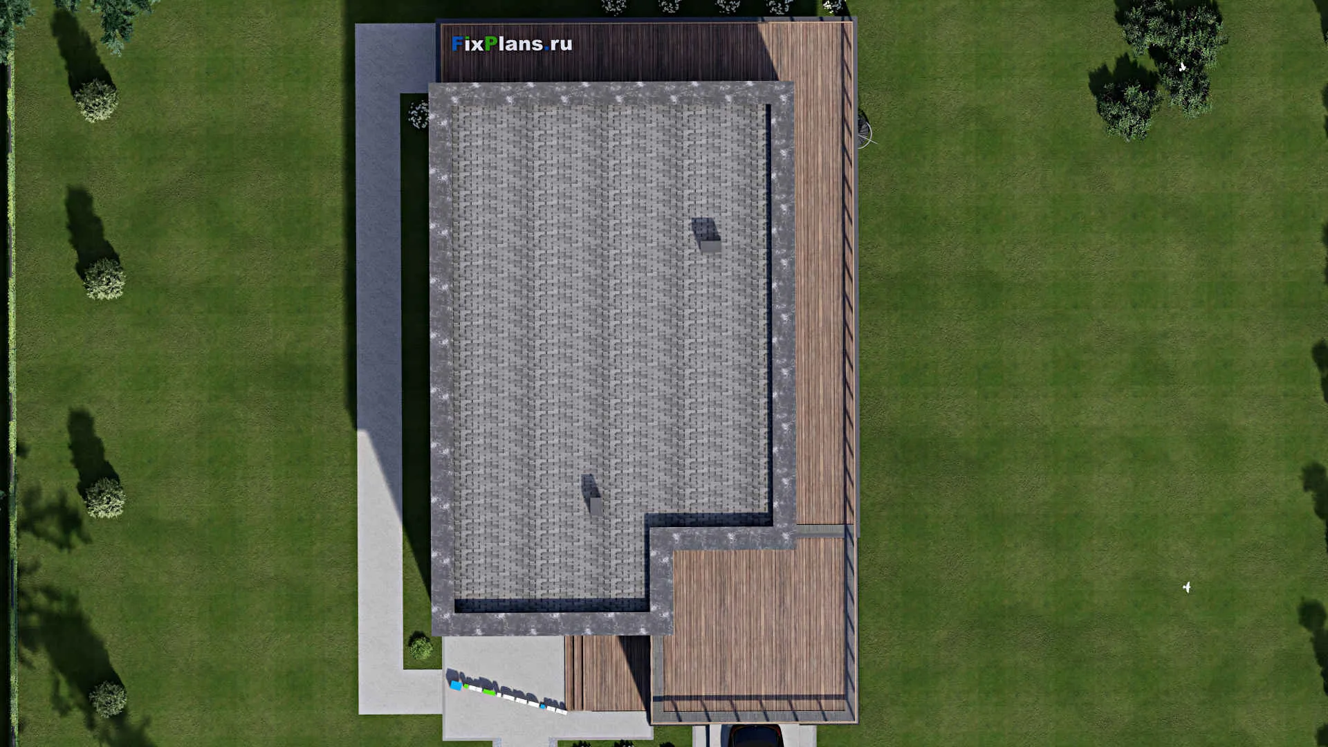F-8855 - Проект двухэтажного дома 14 на 24, площадью 440 м² с террасой, балконом, гаражом на 2 машины и 6 спальнями