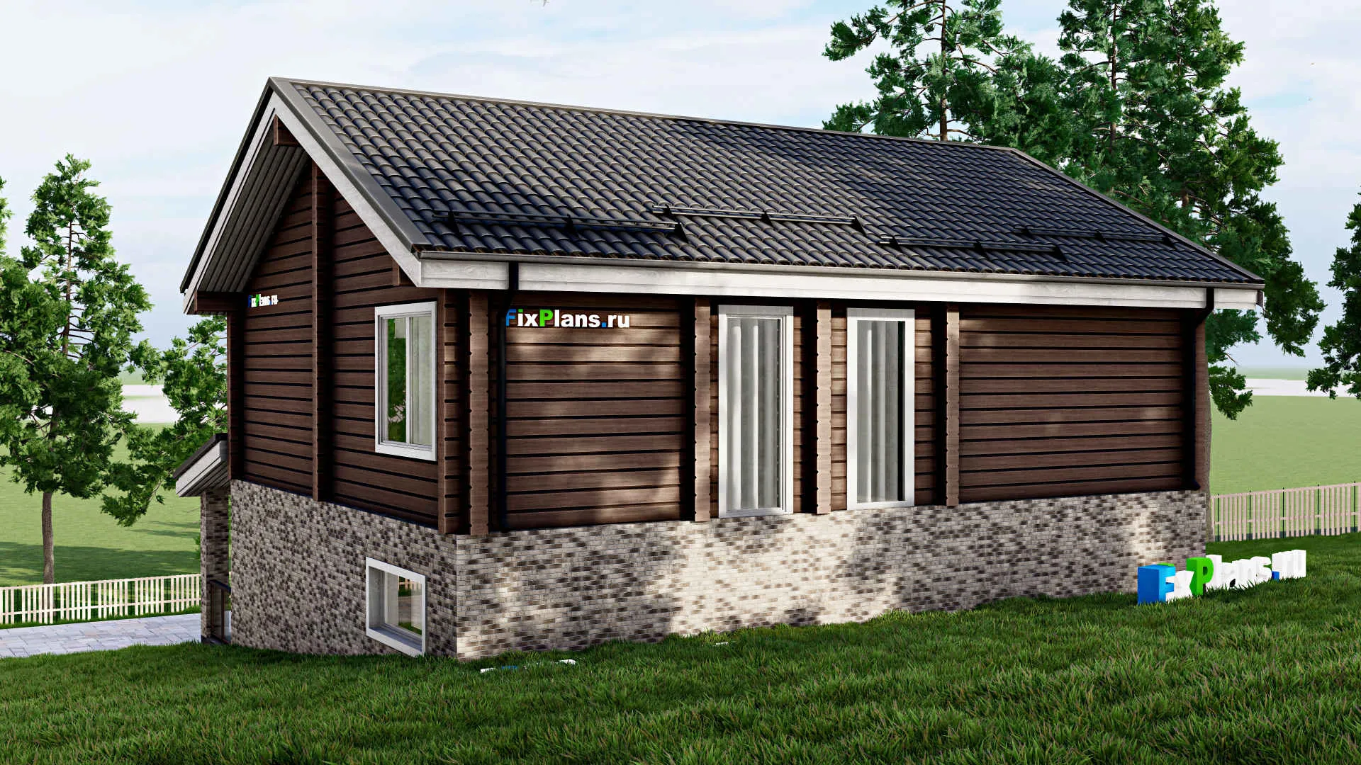 F-2087 - Планы двухэтажного дома 10 на 12, площадью 240 м² с террасой, баней, гаражом на 1 машину и 4 спальнями