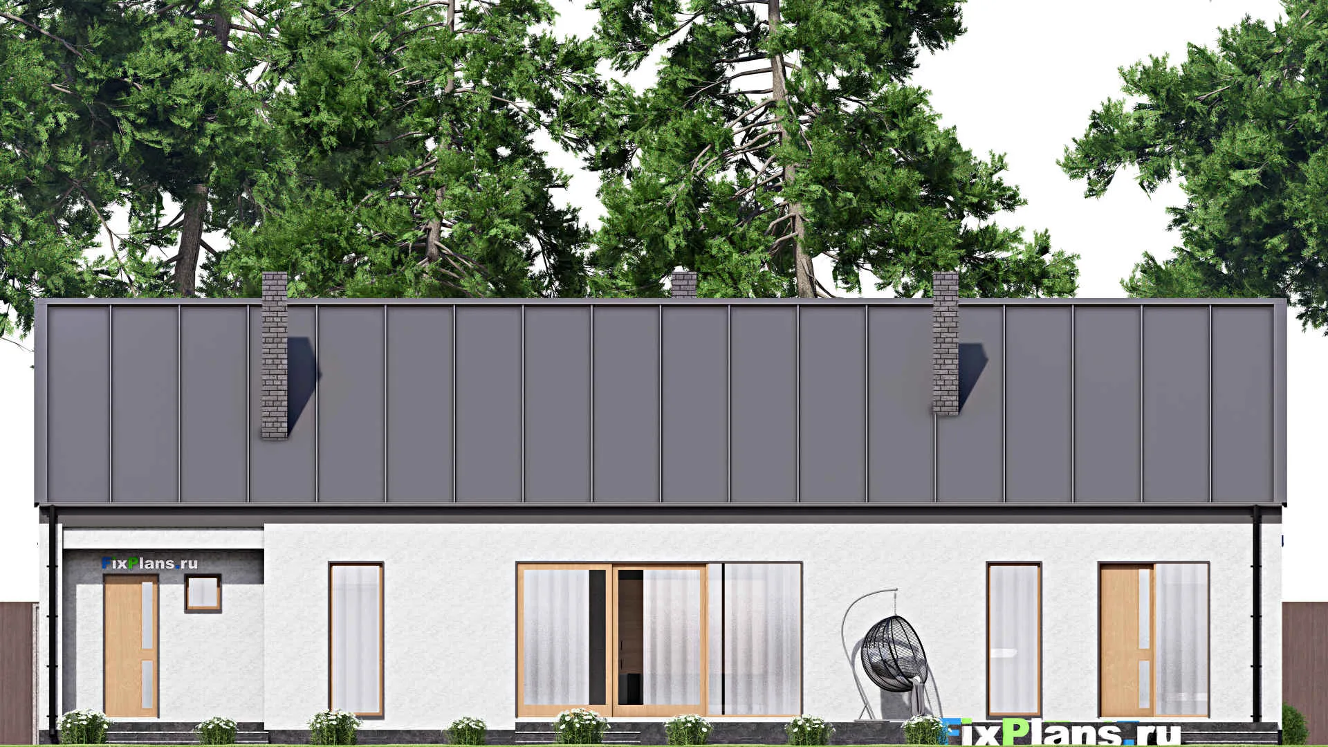 F-16091 - Проект одноэтажного дома 12 на 20, площадью 180 м² с террасой, гаражом на 1 машину и 3 спальнями