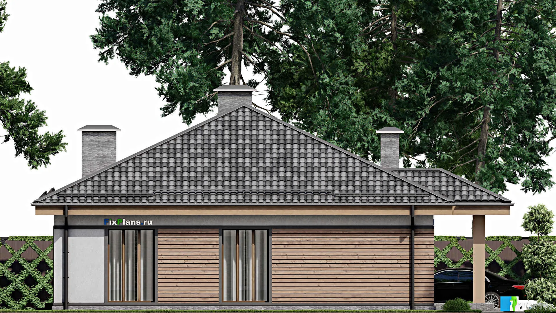 F-6146 - Проект одноэтажного дома 14 на 14, площадью 140 м² с 3 спальнями