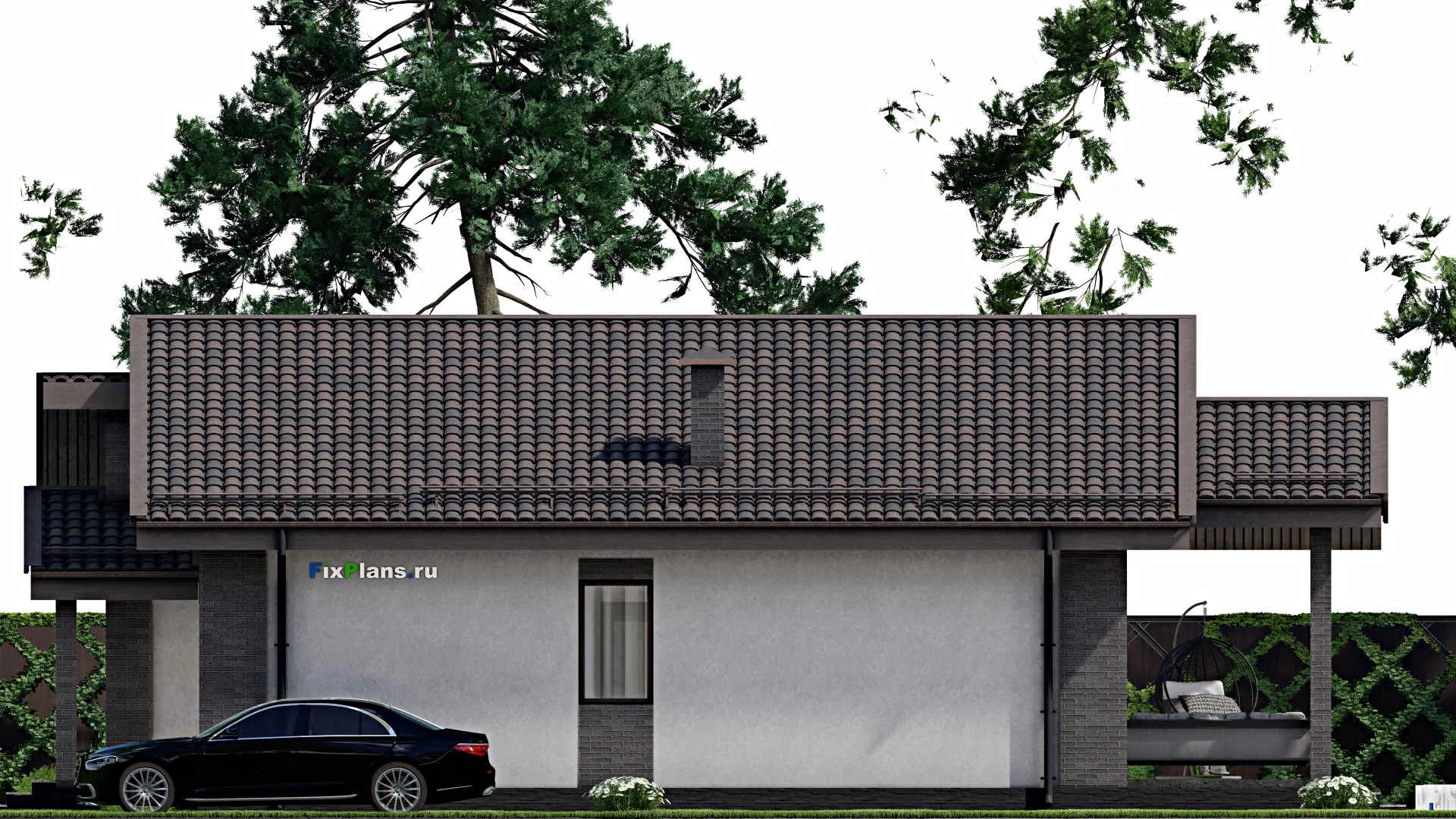 F-6335 - Проект одноэтажного дома 11 на 13, площадью 120 м² с террасой и 3 спальнями