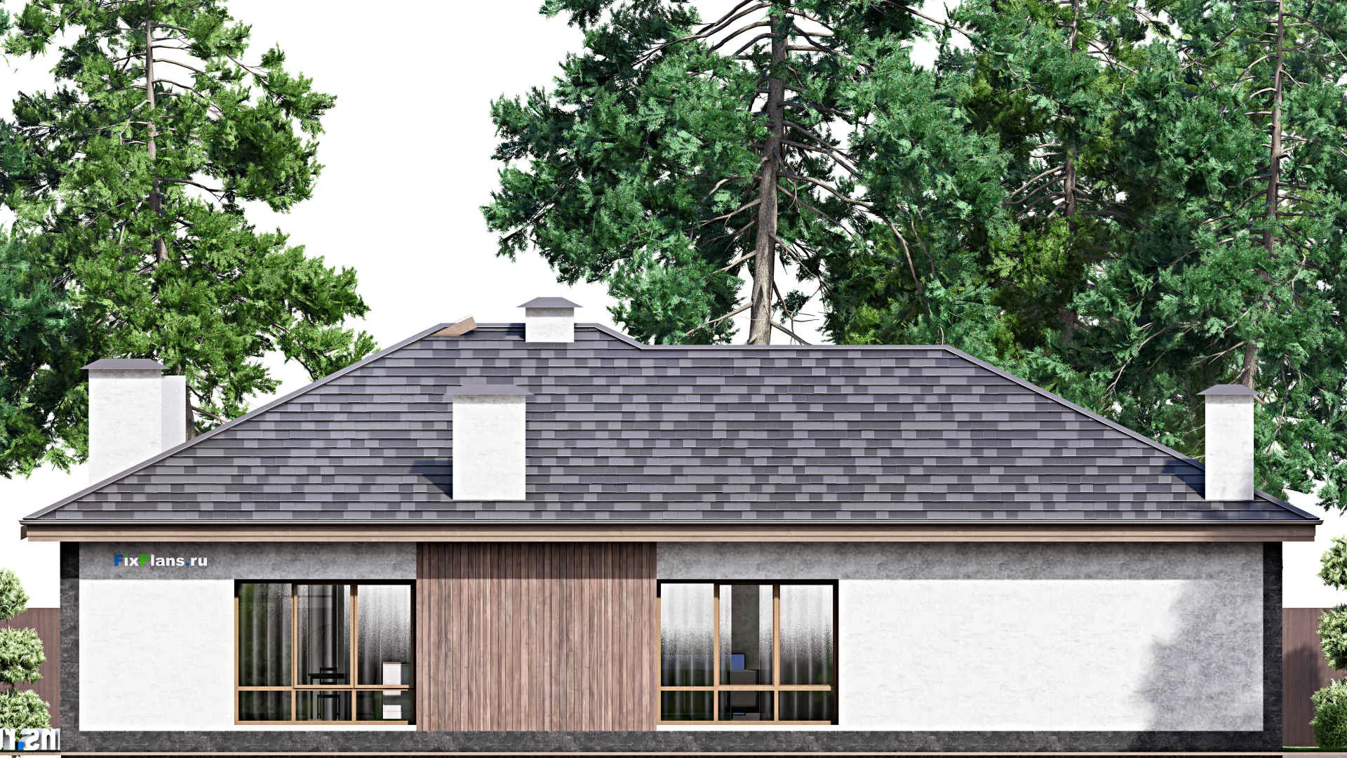 F-13742 - План одноэтажного дома 21 на 27, площадью 310 м² с террасой и 3 спальнями