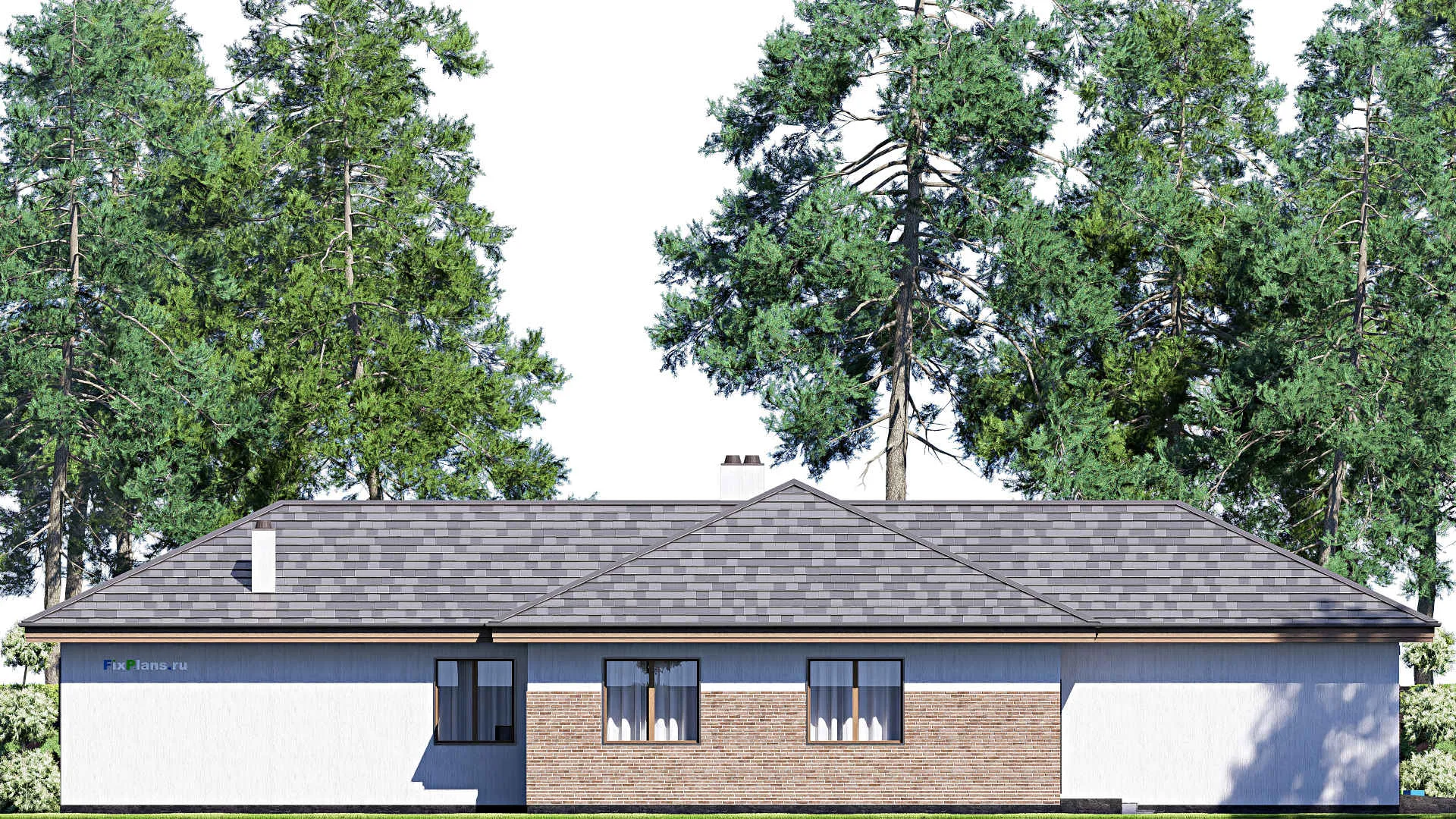 F-15740 - Проект одноэтажного дома 22 на 25, площадью 360 м² с террасой, гаражом на 2 машины и 3 спальнями