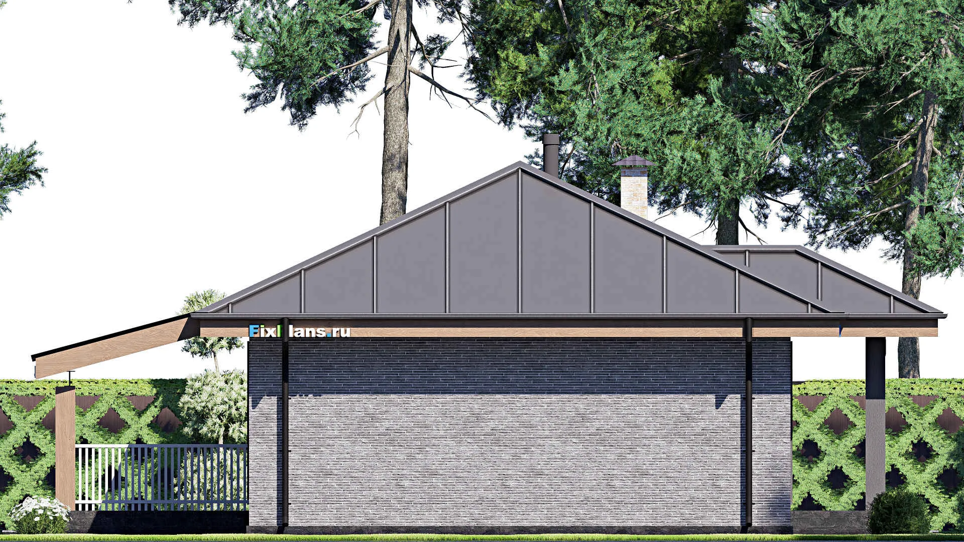 F-18566 - Проект одноэтажного дома 13 на 13, площадью 100 м² с террасой и 3 спальнями