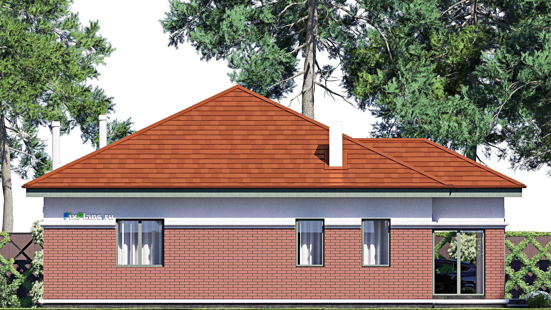 F-18314 - Проект одноэтажного дома 16 на 17, площадью 160 м² с террасой и 2 спальнями