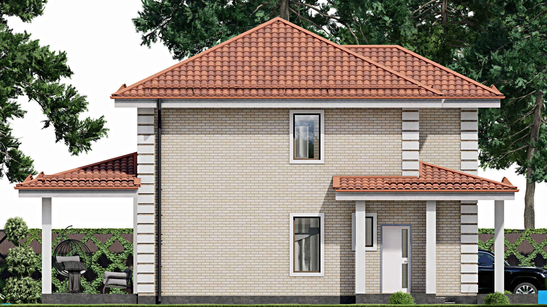 F-9539 - Планы двухэтажного дома 13 на 16, площадью 180 м² с террасой и 4 спальнями