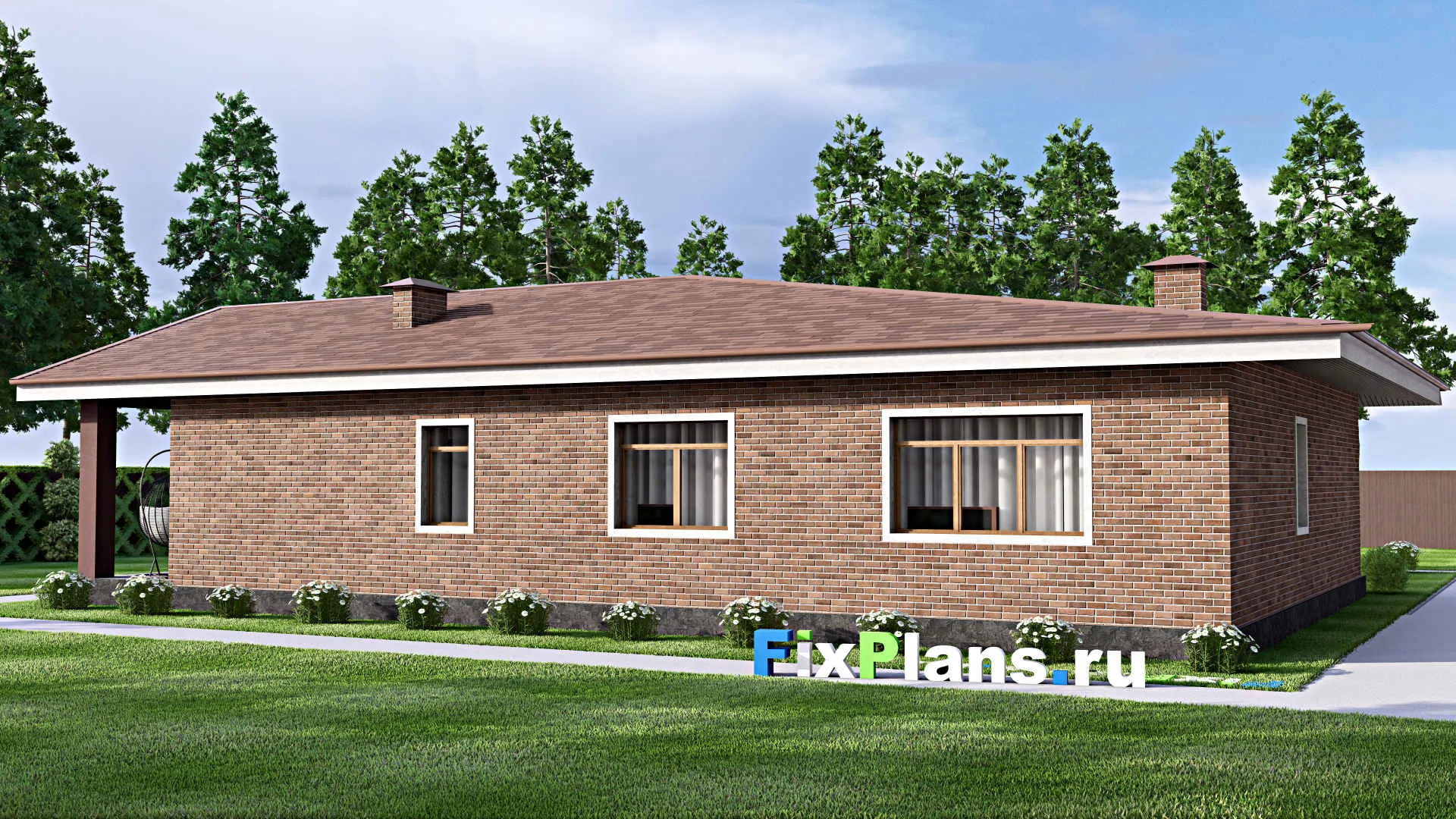 F-9269 - Проект одноэтажного дома 16 на 19, площадью 190 м² с террасой и 3 спальнями