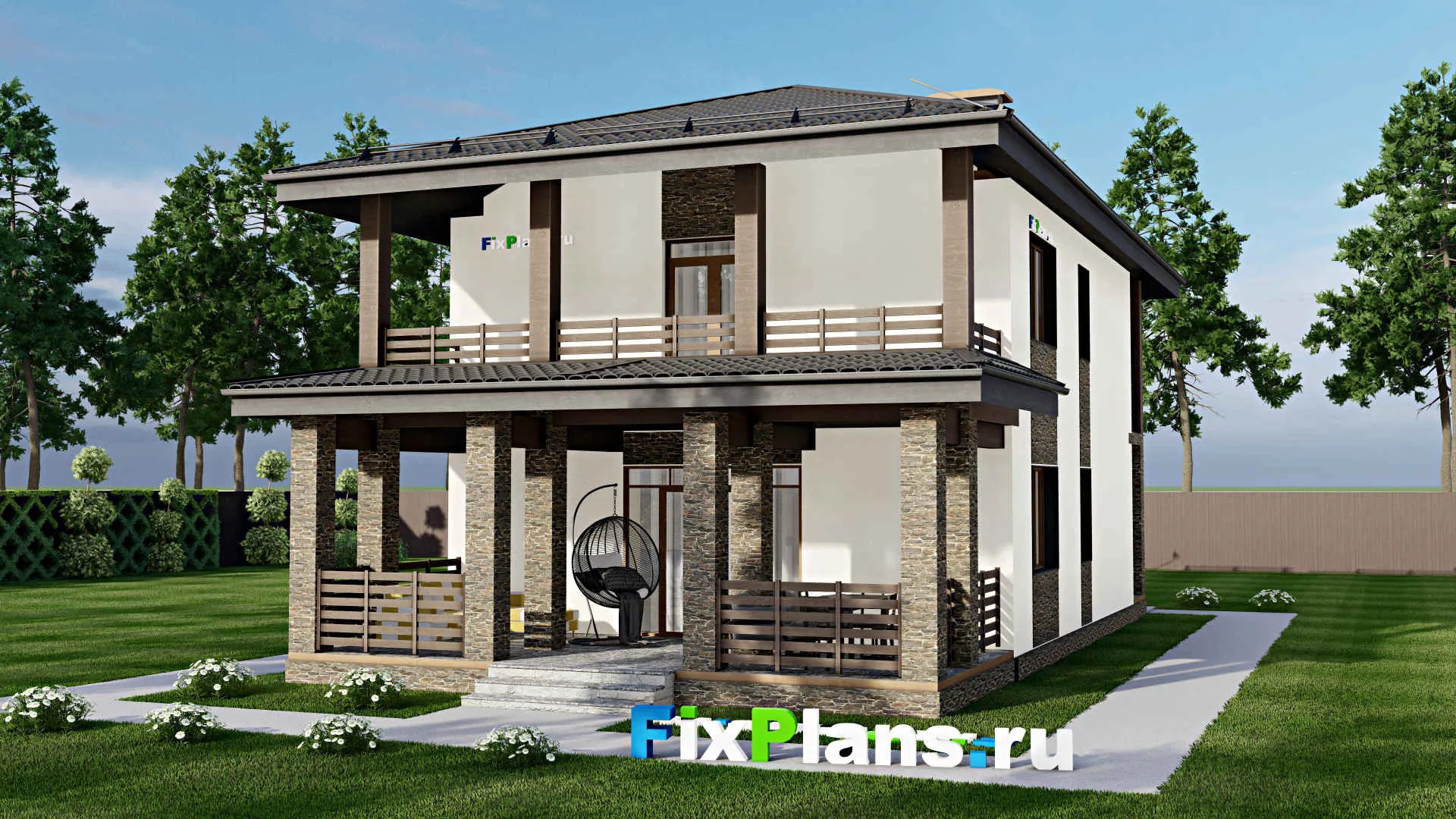 F-5993 - Проект двухэтажного дома 9 на 11, площадью 200 м² с террасой, балконом и 3 спальнями