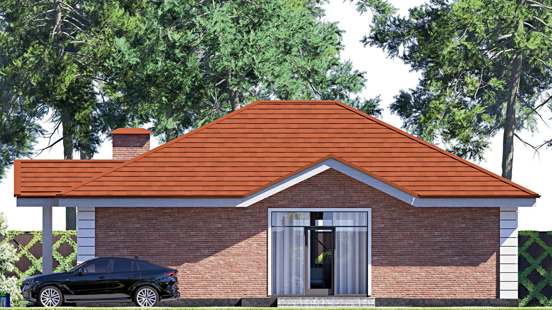 F-18233 - Проект одноэтажного дома 14 на 15, площадью 130 м² с террасой и 3 спальнями