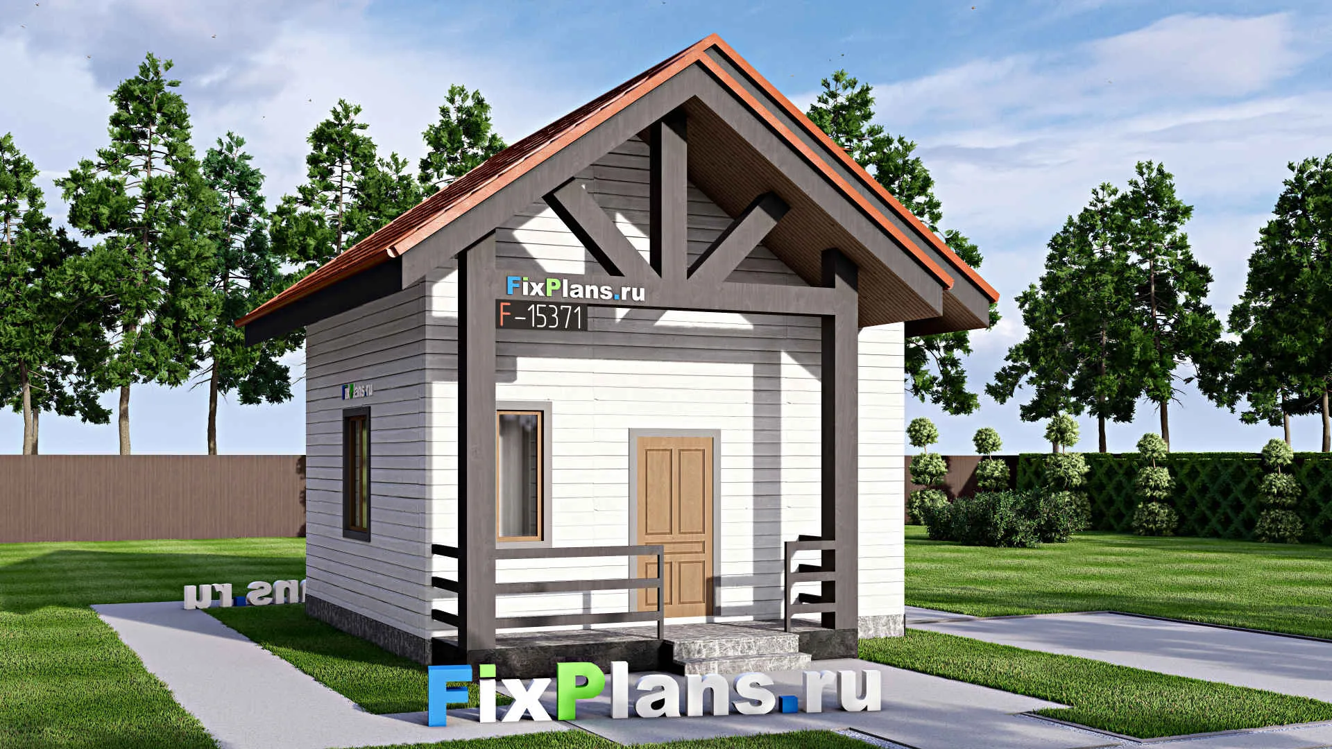 F-15371 - Проект бани 7 на 8, площадью 50 м² с комнатой отдыха, мансардой, санузлом и спальней