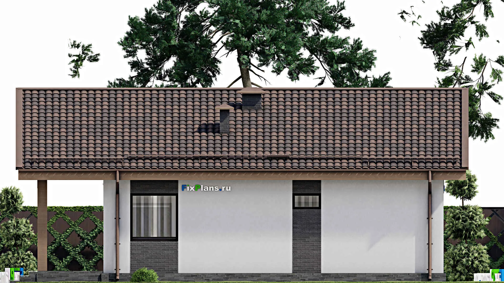 F-9809 - План одноэтажного дома 12 на 13, площадью 110 м² с террасой, баней и 2 спальнями