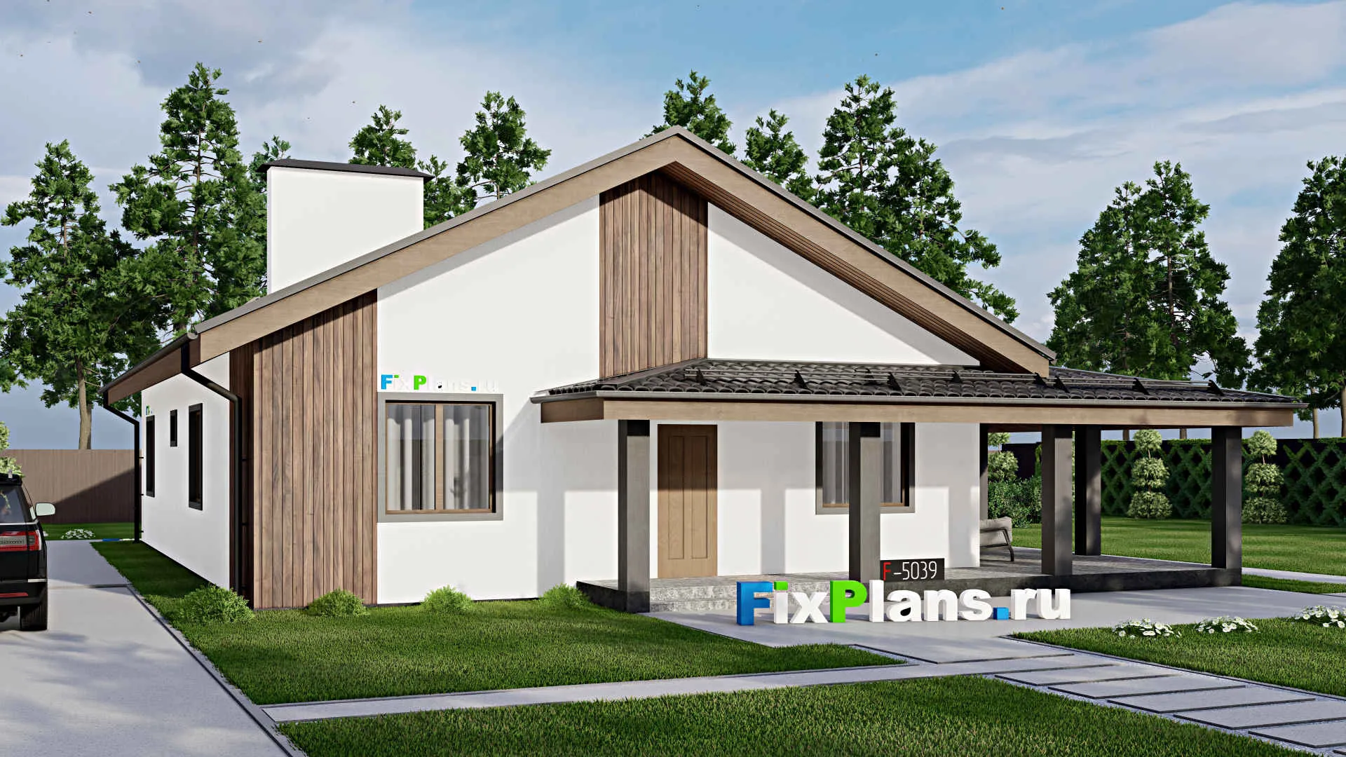 F-5039 - Проект одноэтажного дома 11 на 17, площадью 180 м² с террасой и 3 спальнями