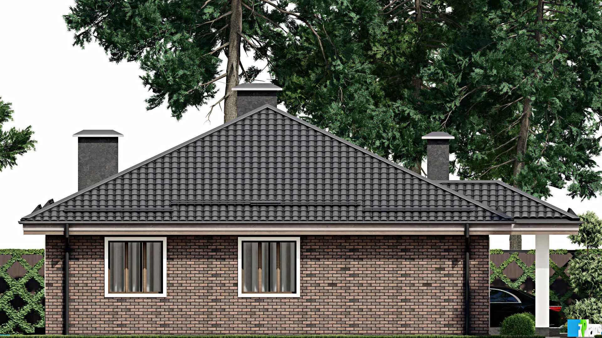 F-4805 - Проект одноэтажного дома 13 на 14, площадью 140 м² с 3 спальнями