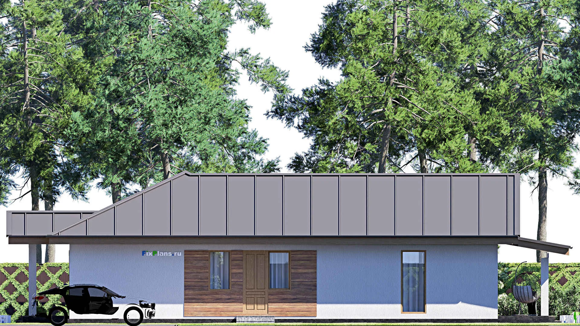 F-19259 - План одноэтажного дома 16 на 21, площадью 260 м² с террасой, баней и 4 спальнями