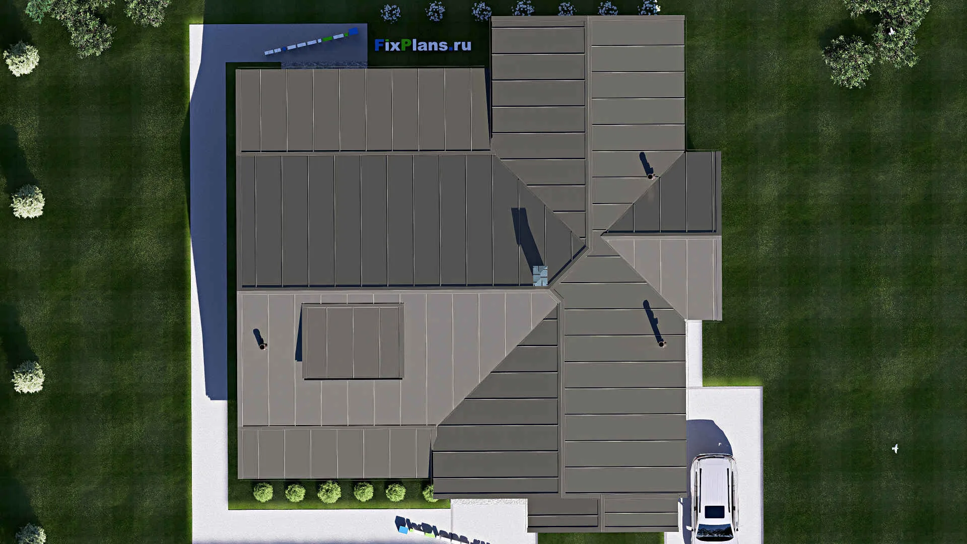 F-20303 - Проект одноэтажного дома 19 на 20, площадью 260 м² с террасой и 2 спальнями