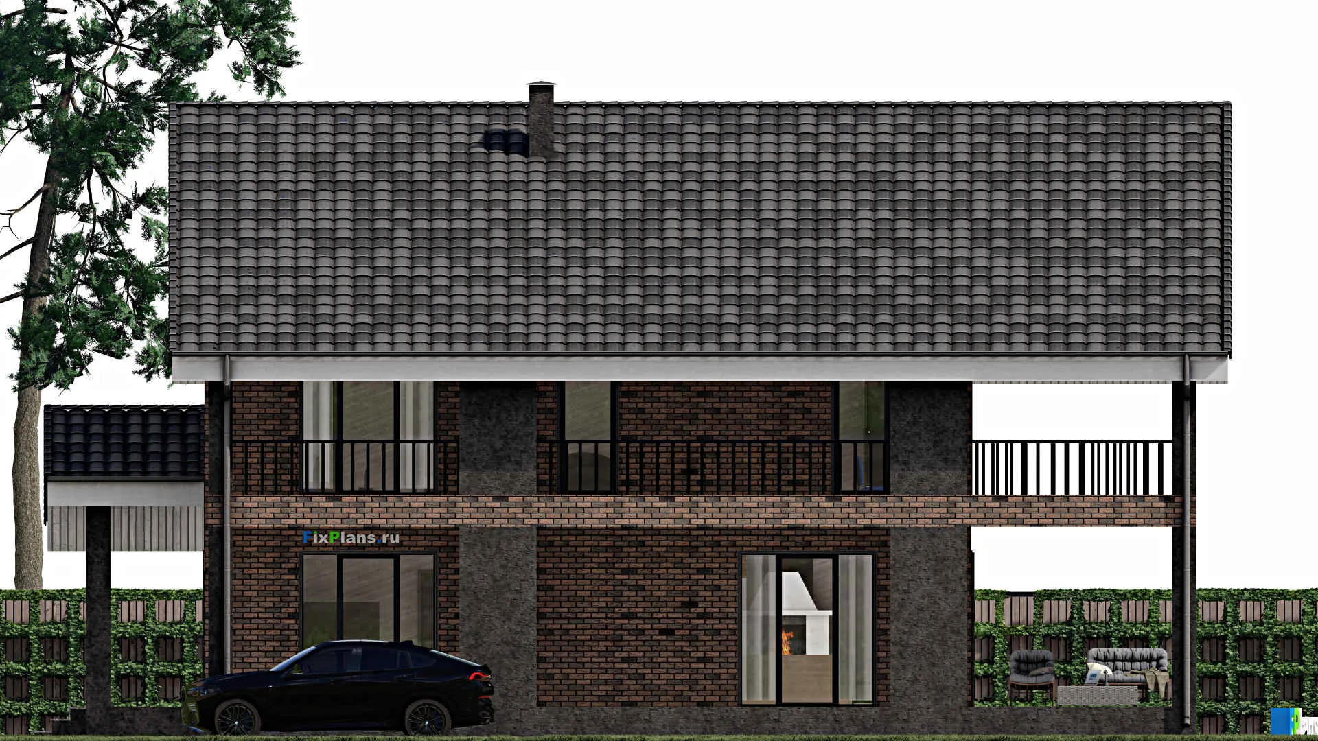 F-1502 - Проект дома с мансардой 11 на 12, площадью 420 м² с террасой, балконом и 4 спальнями