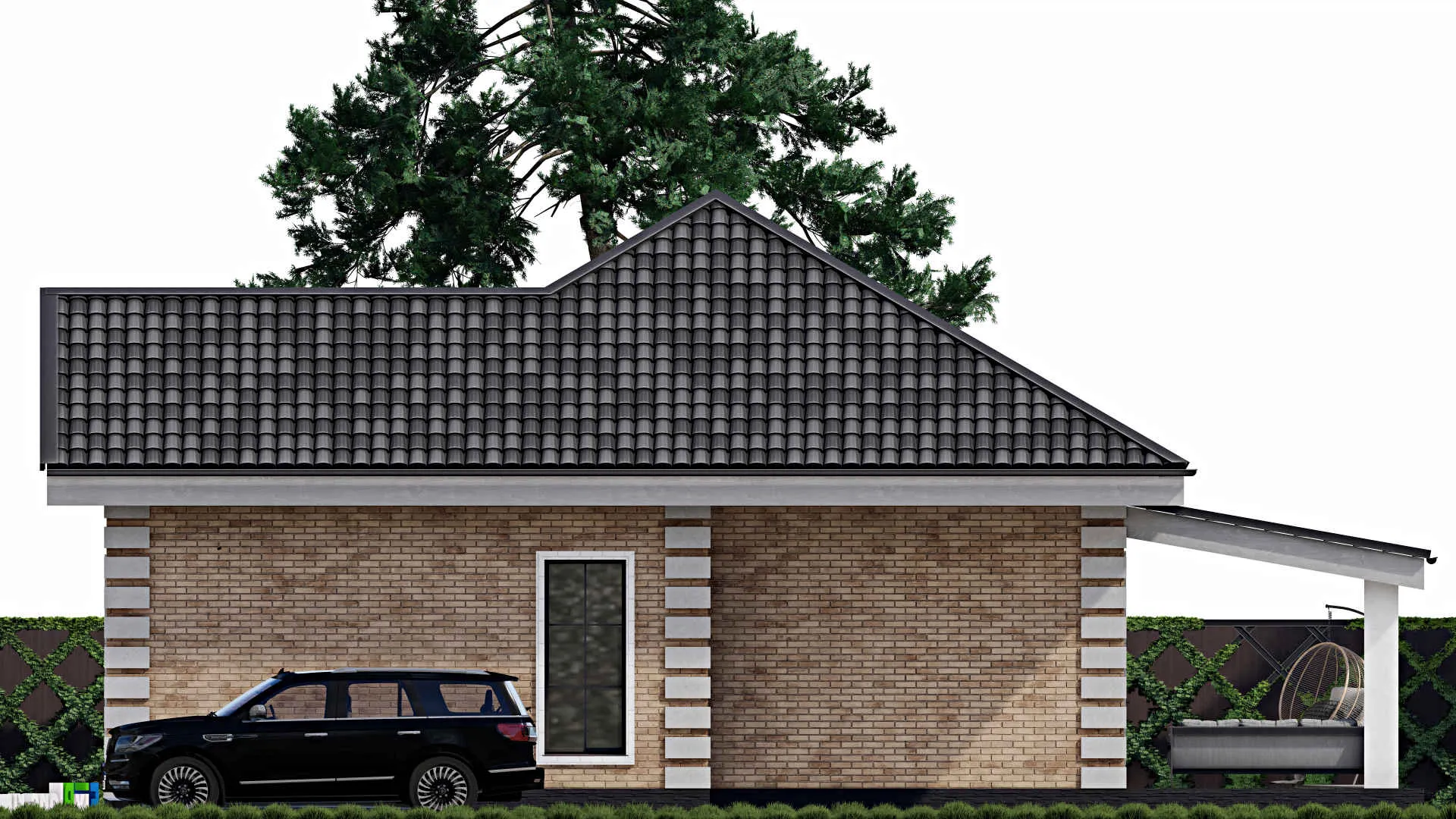 F-0944 - Проект одноэтажного дома 12 на 13, площадью 120 м² с террасой и 3 спальнями