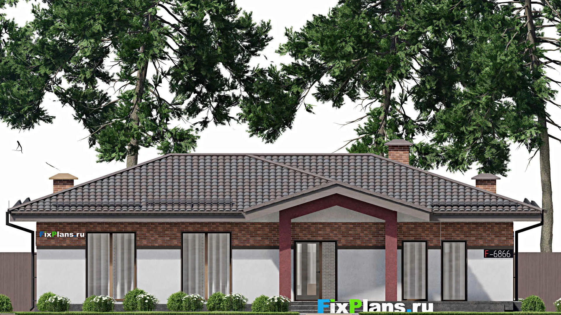 F-6866 - Проект одноэтажного дома 17 на 19, площадью 180 м² с 3 спальнями
