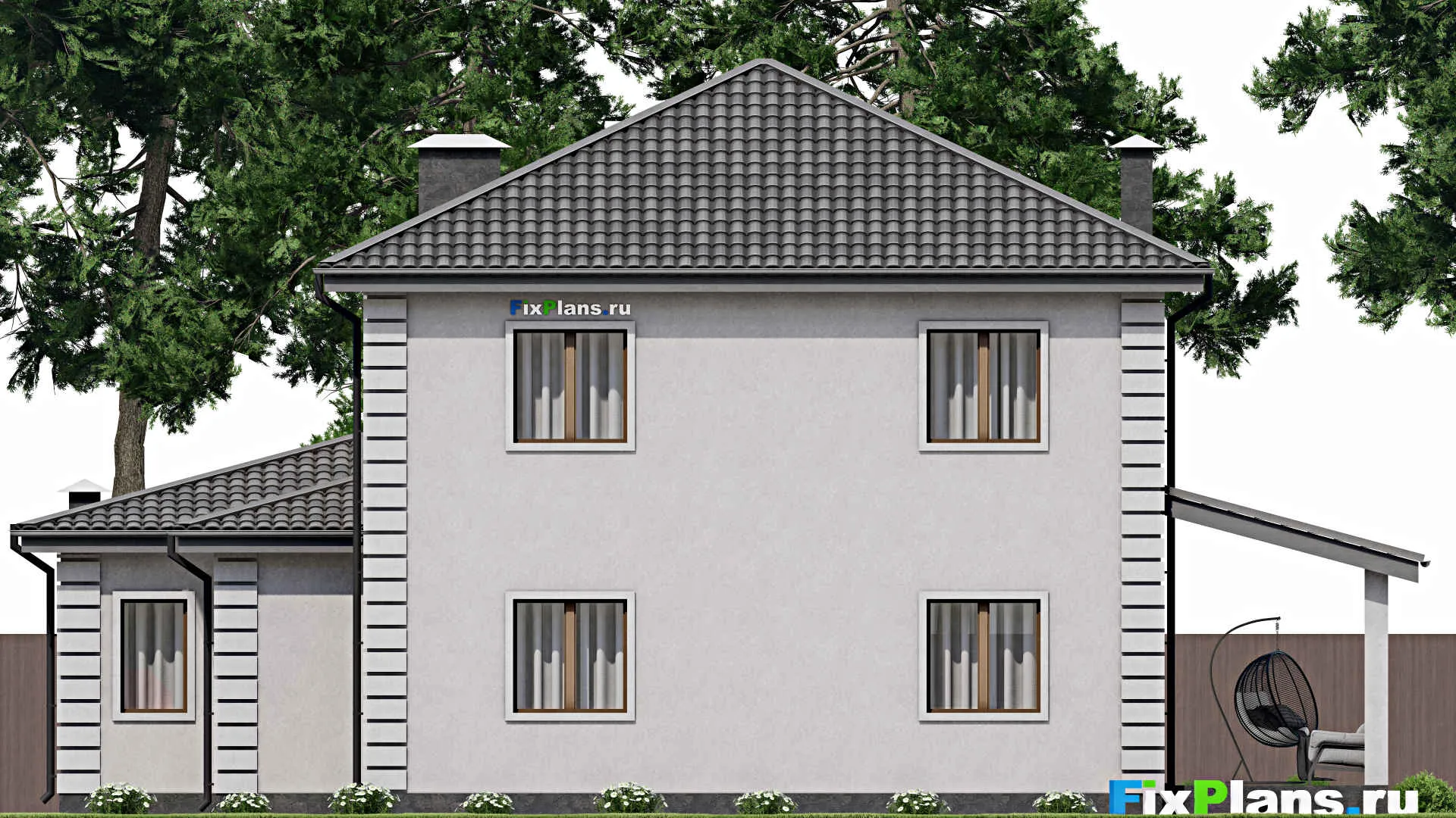 F-8567 - Проект двухэтажного дома 15 на 17, площадью 220 м² с террасой, гаражом на 2 машины и 4 спальнями