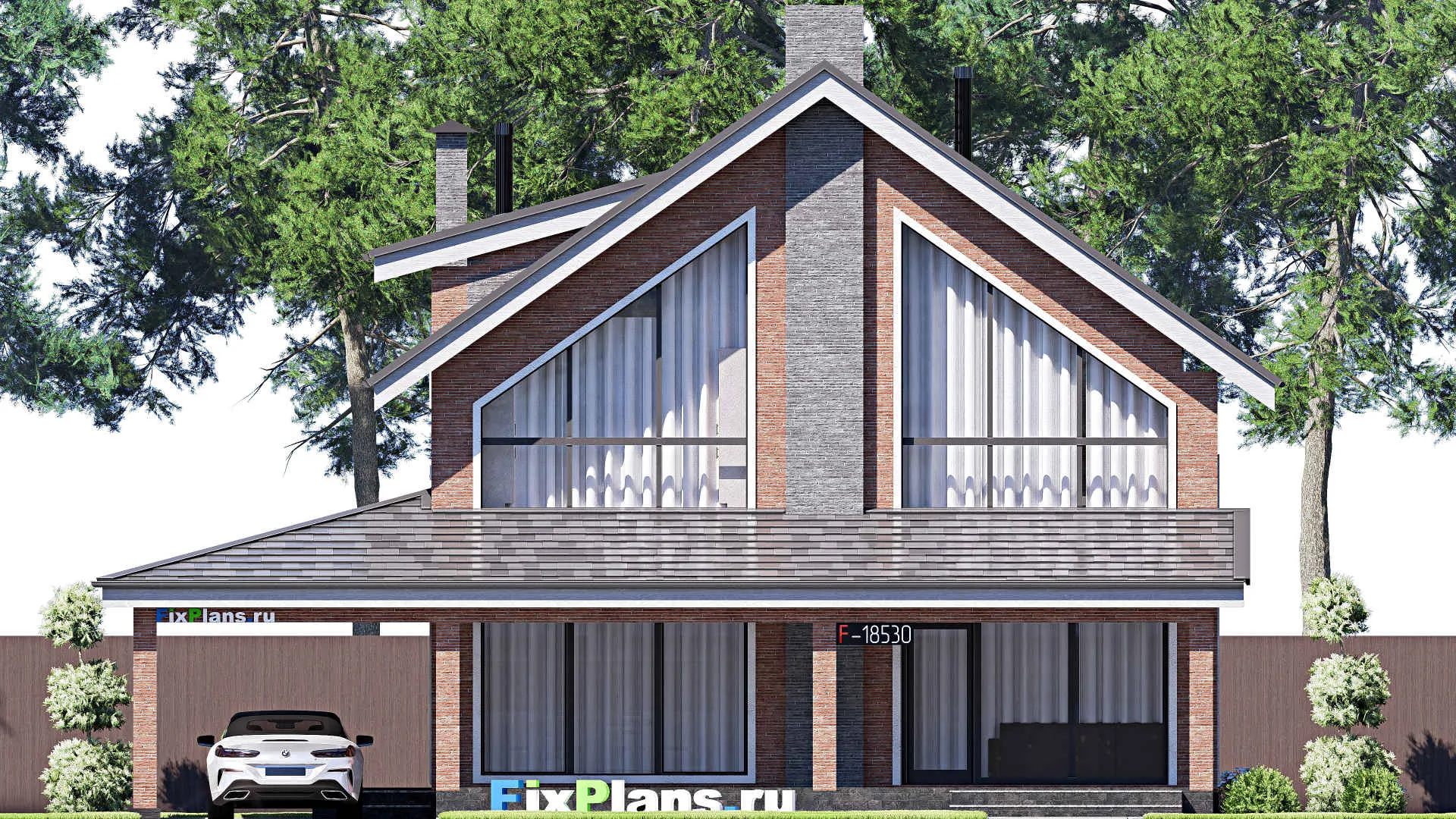 F-18530 - Проект дома с мансардой 14 на 17, площадью 240 м² с террасой, балконом и 3 спальнями