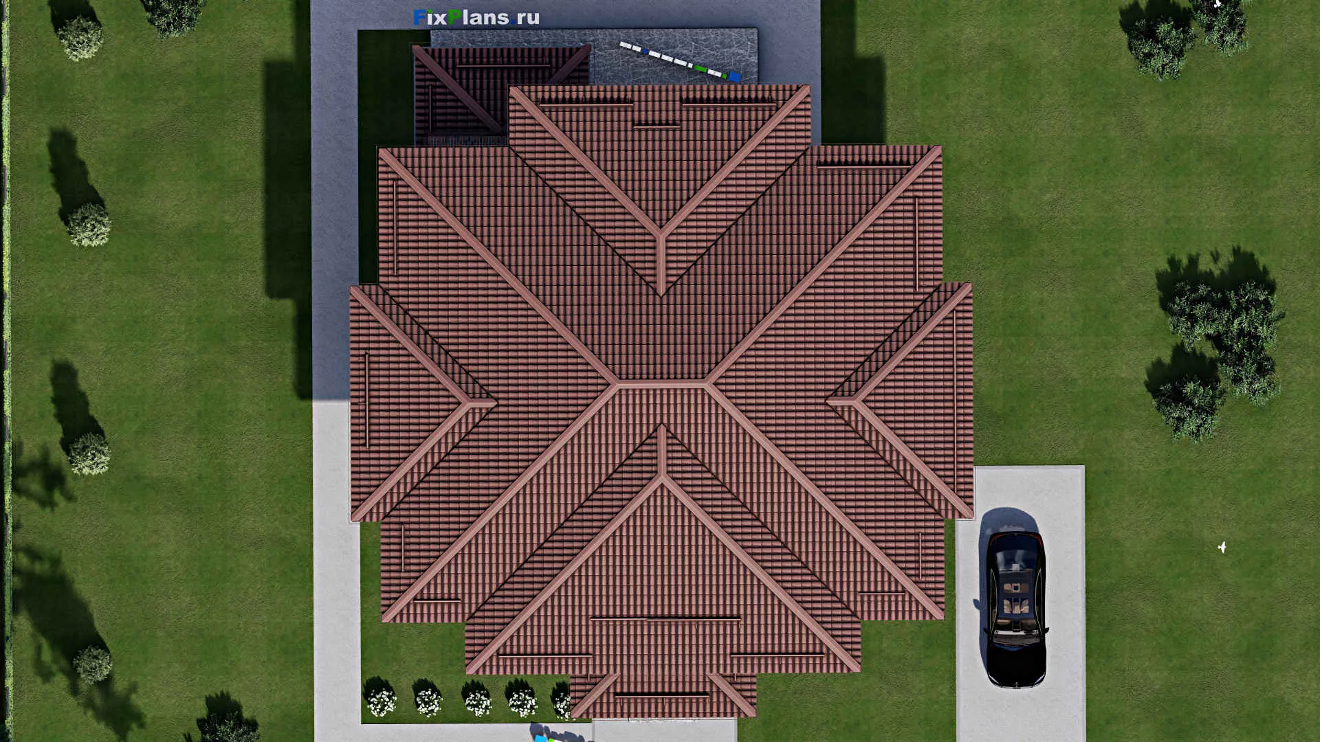 F-2717 - Проект двухэтажного дома 16 на 17, площадью 380 м² с террасой и 7 спальнями