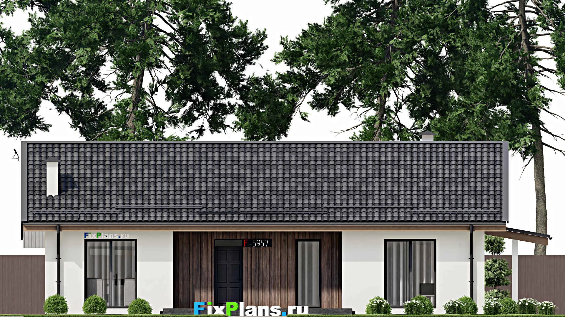 F-5957 - План одноэтажного дома 11 на 16, площадью 160 м² с террасой и 3 спальнями