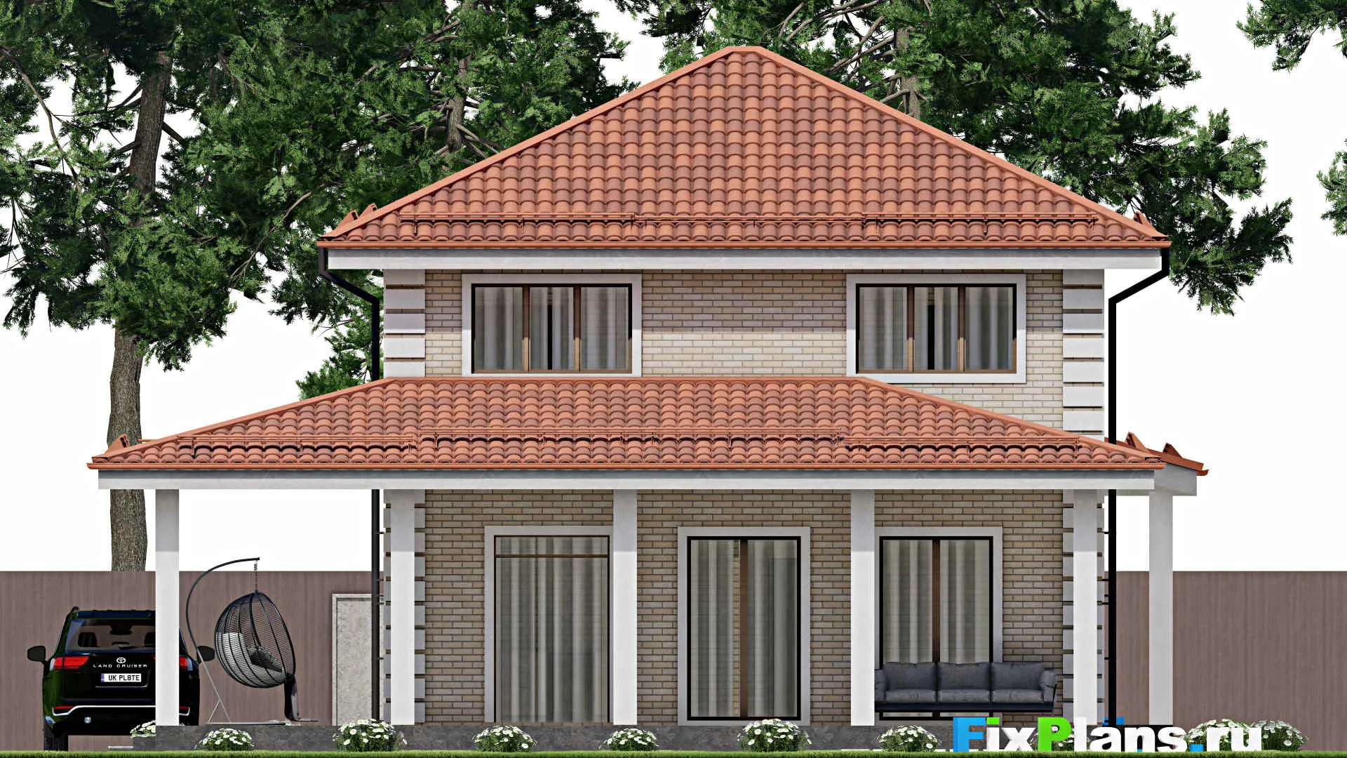 F-9539 - Планы двухэтажного дома 13 на 16, площадью 180 м² с террасой и 4 спальнями