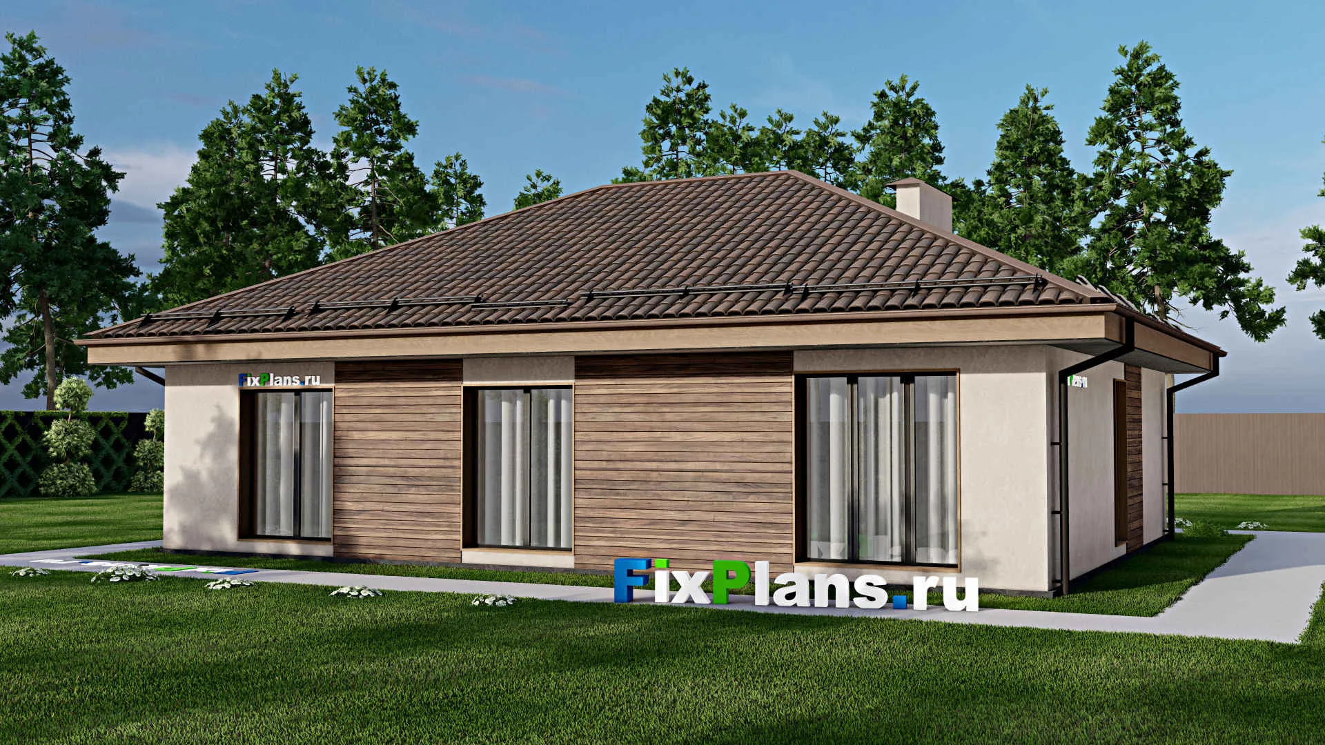 F-7703 - Проект одноэтажного дома 12 на 14, площадью 120 м² с 3 спальнями