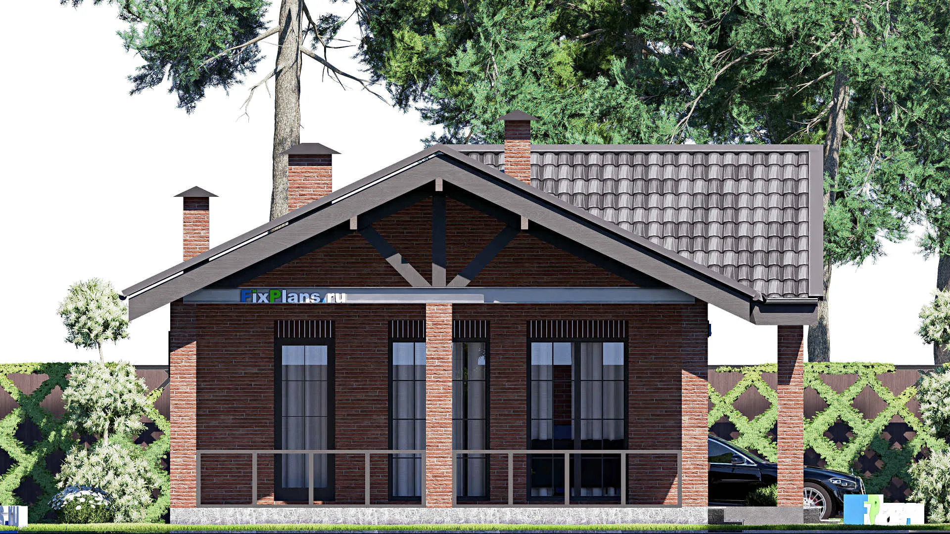 F-19043 - Проект одноэтажного дома 10 на 15, площадью 100 м² с террасой и 1 спальнями