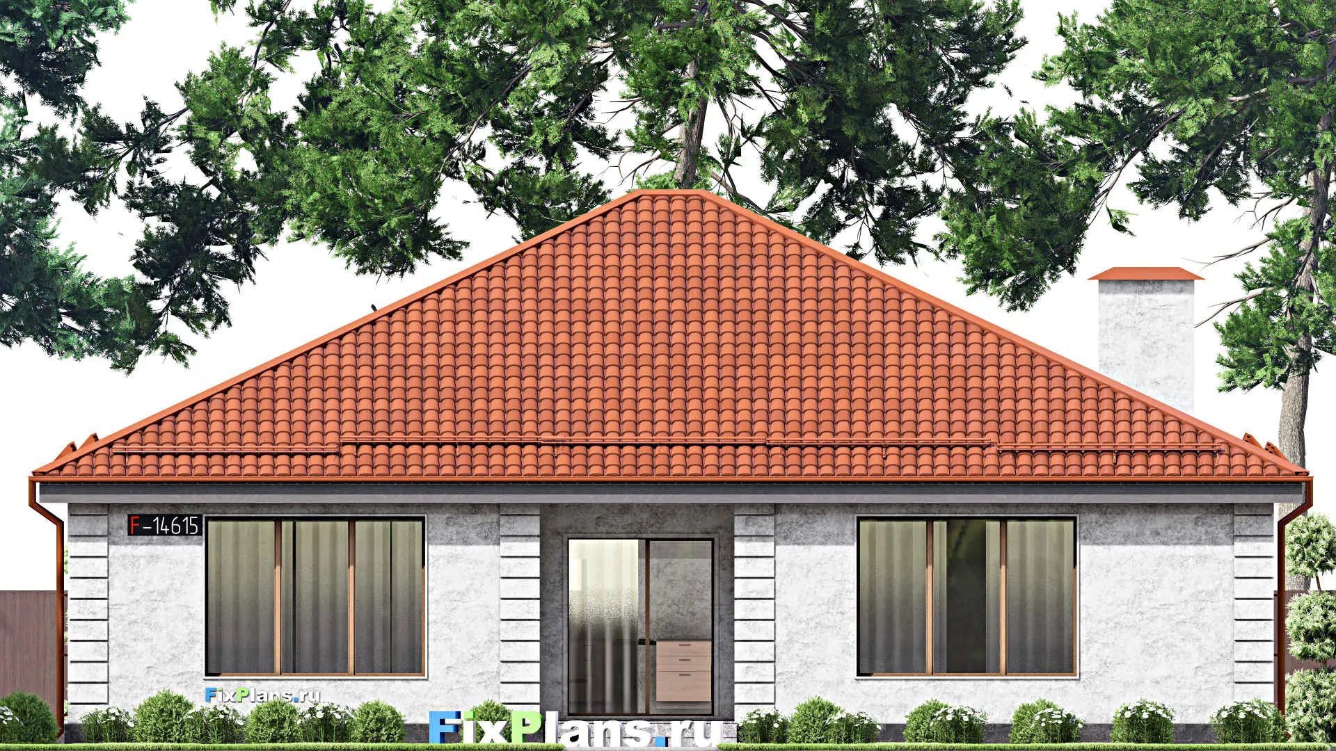 F-14615 - Проект одноэтажного дома 16 на 17, площадью 200 м² с террасой и 3 спальнями