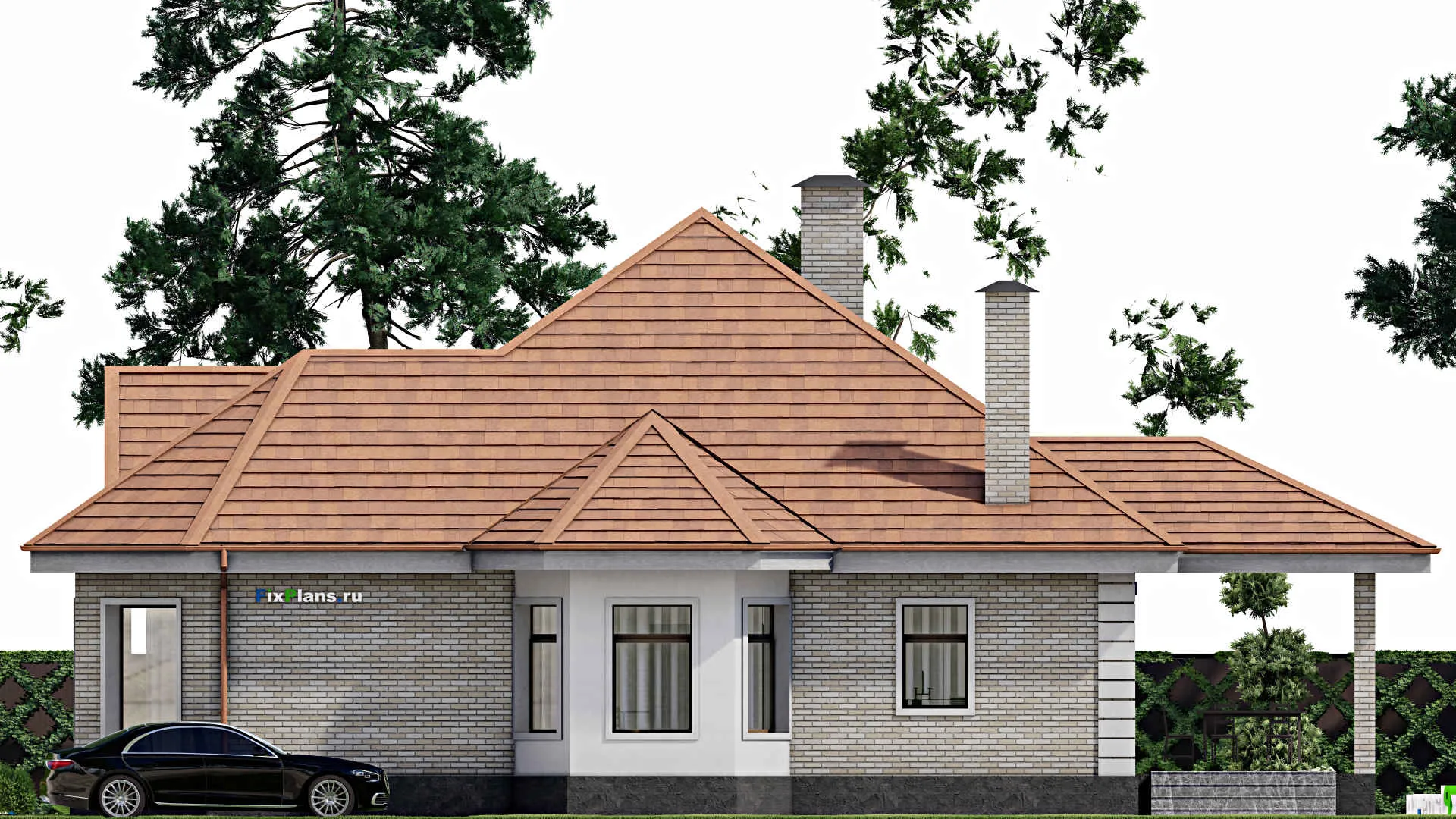 F-10178 - План одноэтажного дома 16 на 19, площадью 200 м² с террасой и 3 спальнями