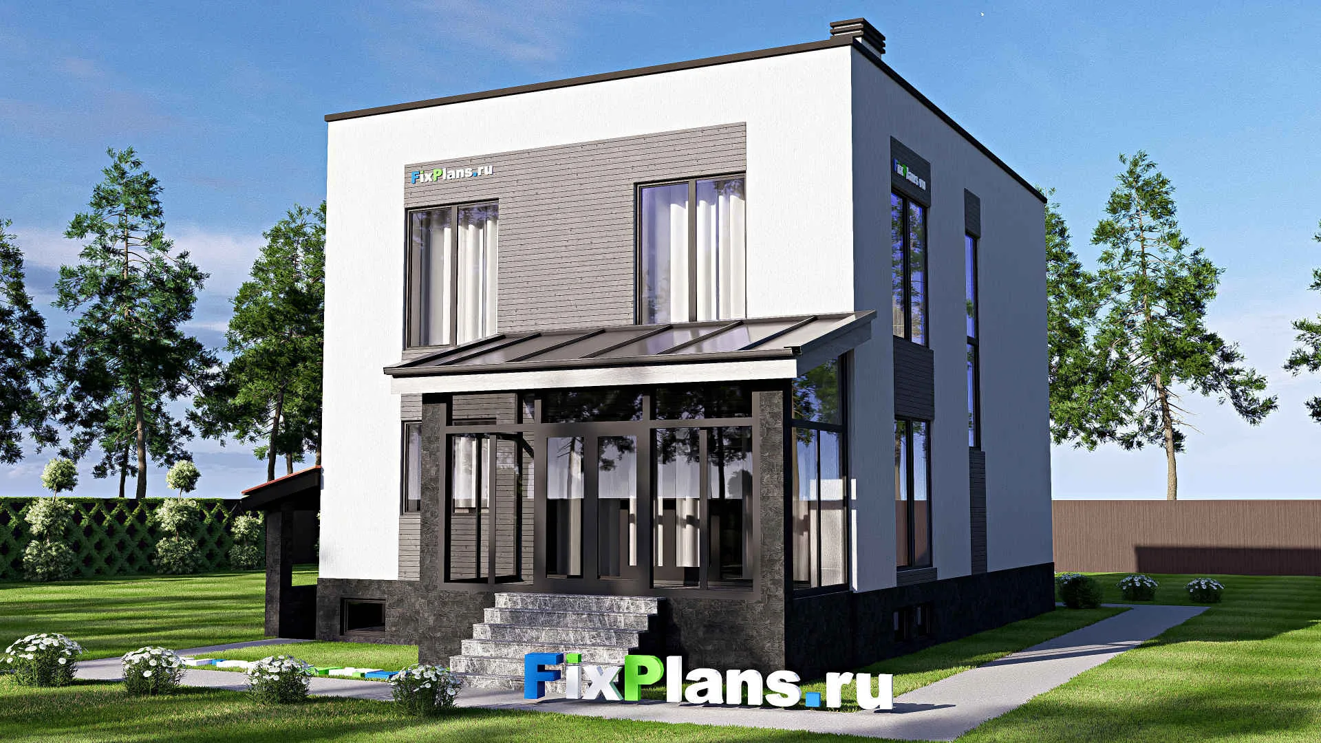 F-18188 - Проект двухэтажного дома 10 на 17, площадью 240 м² с террасой, цокольным этажом и 3 спальнями