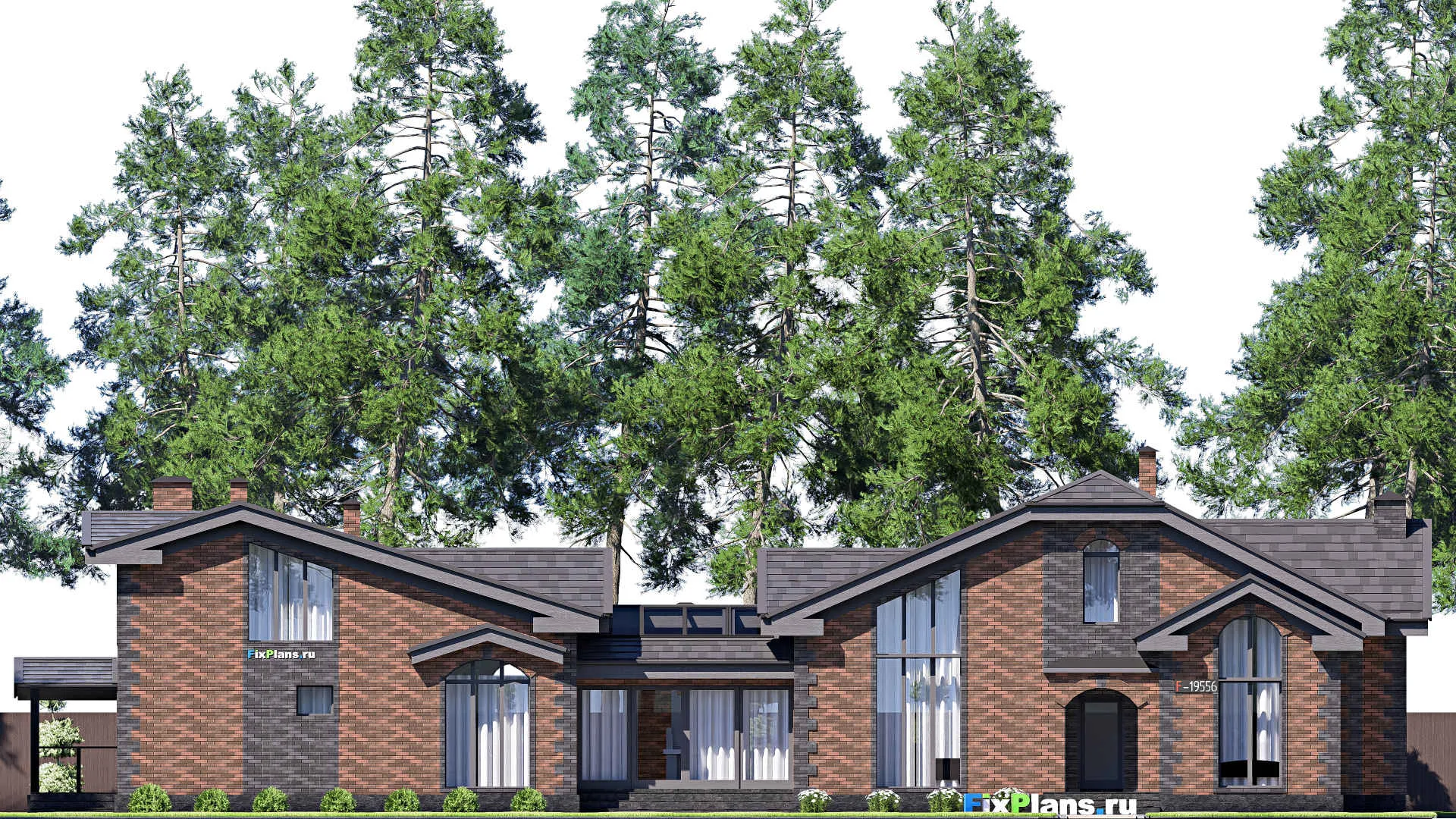 F-19556 - Проект дома с мансардой 8 на 32, площадью 190 м² с террасой, баней и 1 спальнями