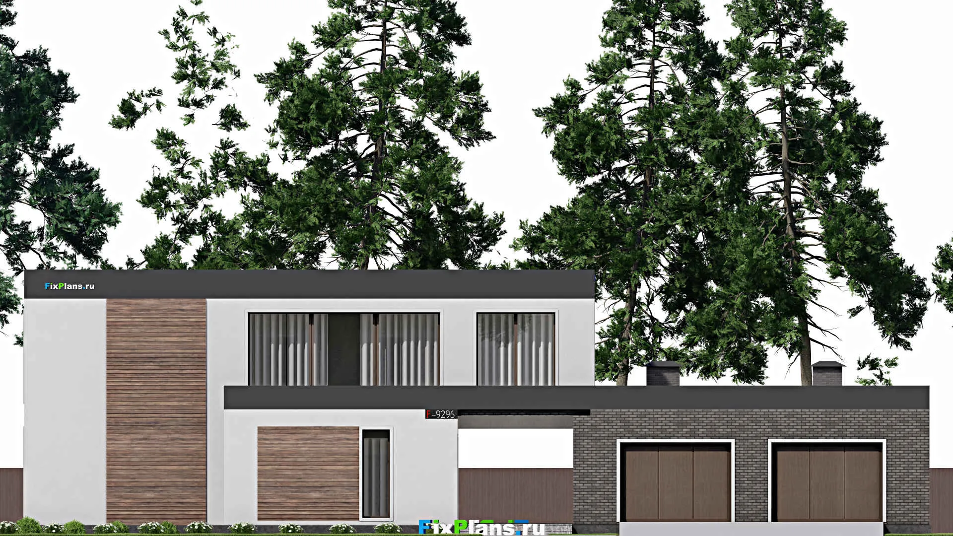 F-9296 - Проект двухэтажного дома 22 на 29, площадью 510 м² с террасой, баней, гаражом на 2 машины и 5 спальнями