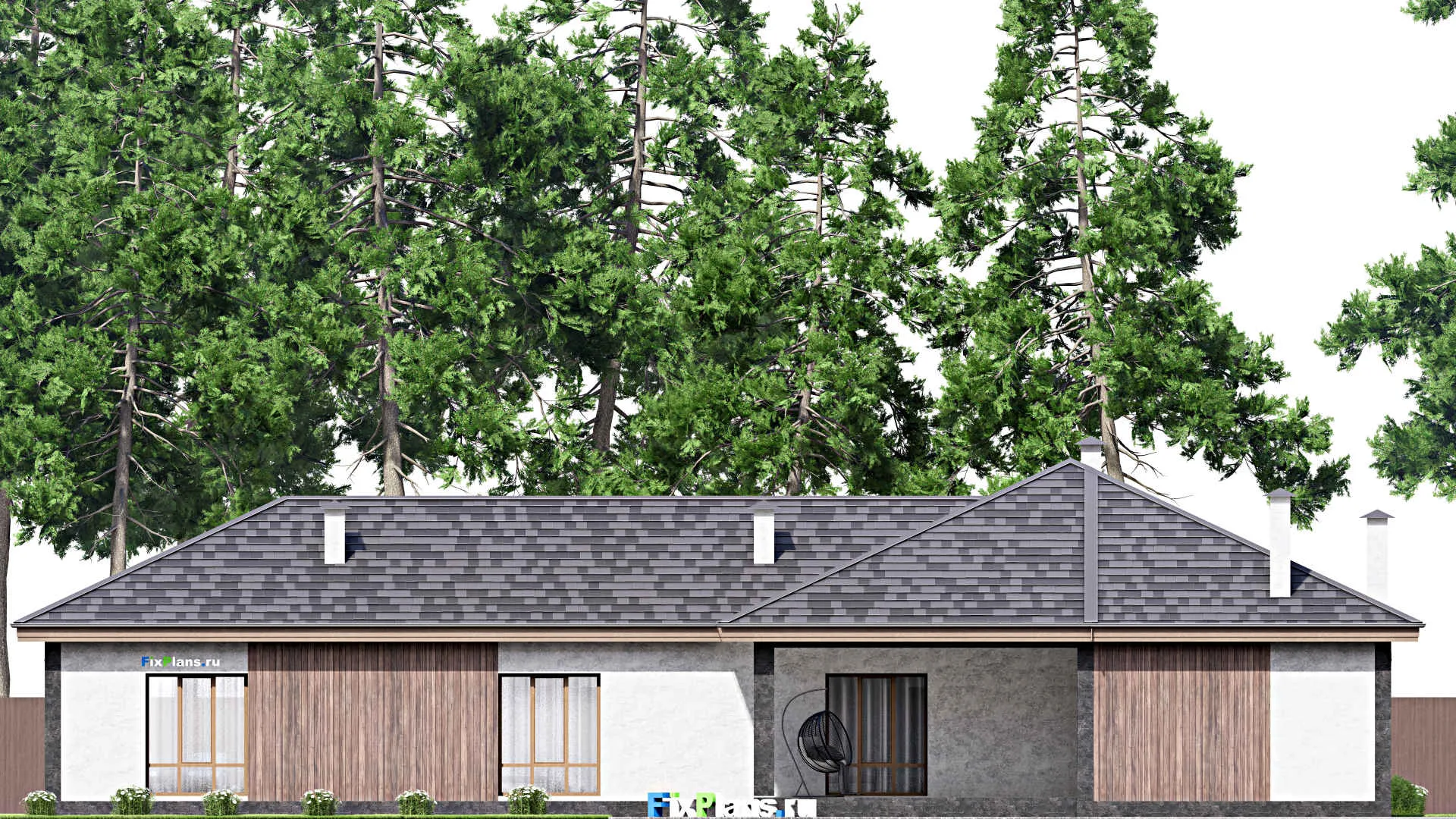 F-13742 - План одноэтажного дома 21 на 27, площадью 310 м² с террасой и 3 спальнями