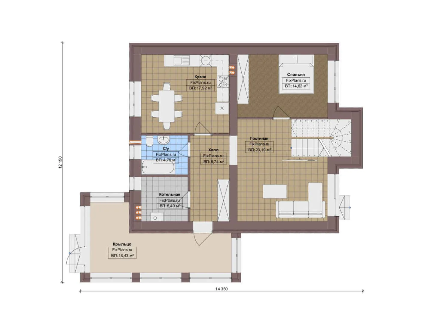 F-12428 - Планы дома с мансардой 13 на 15, площадью 170 м² с 5 спальнями