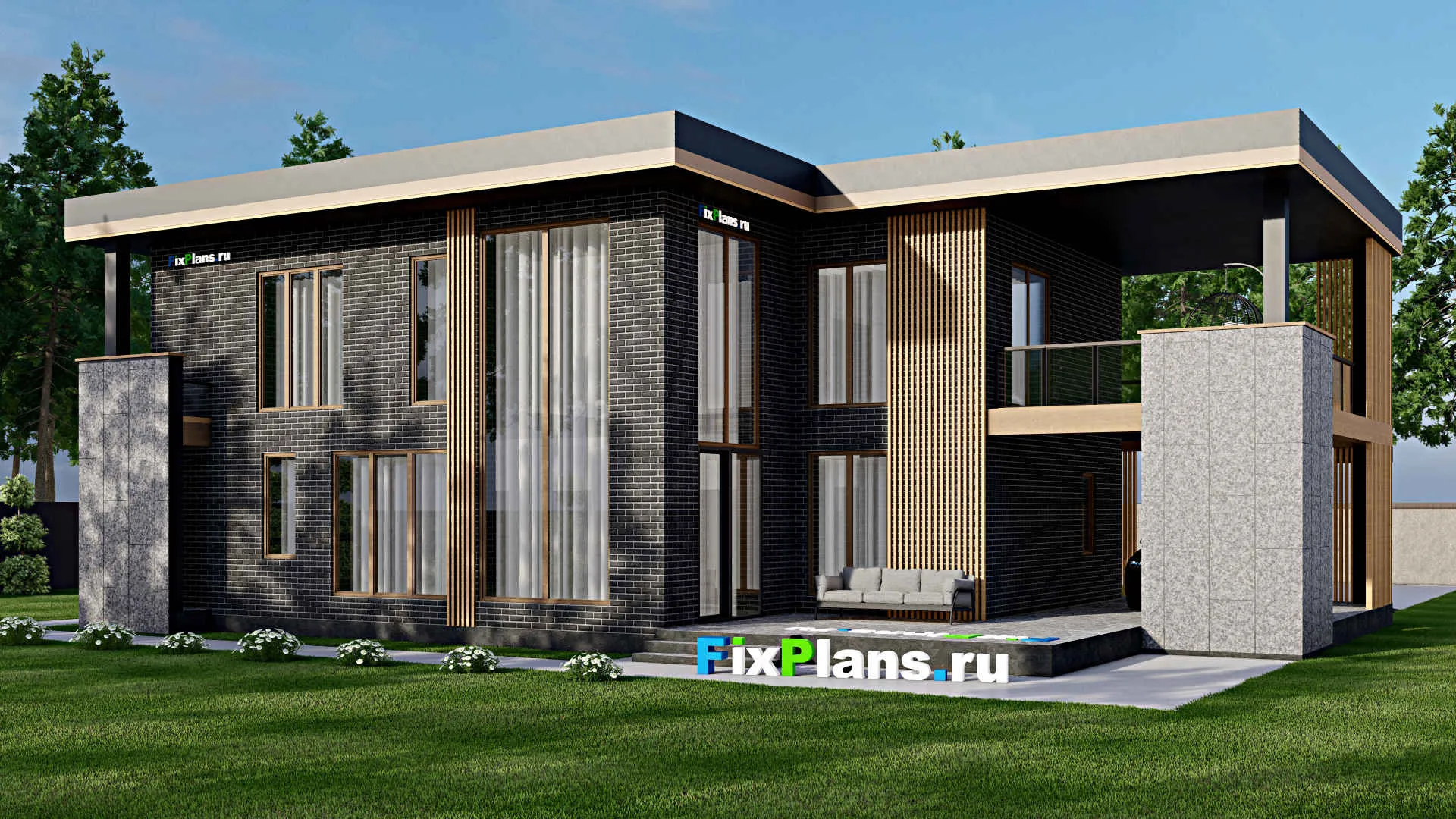 F-8351 - Проект двухэтажного дома 14 на 20, площадью 200 м² с террасой, балконом и 4 спальнями