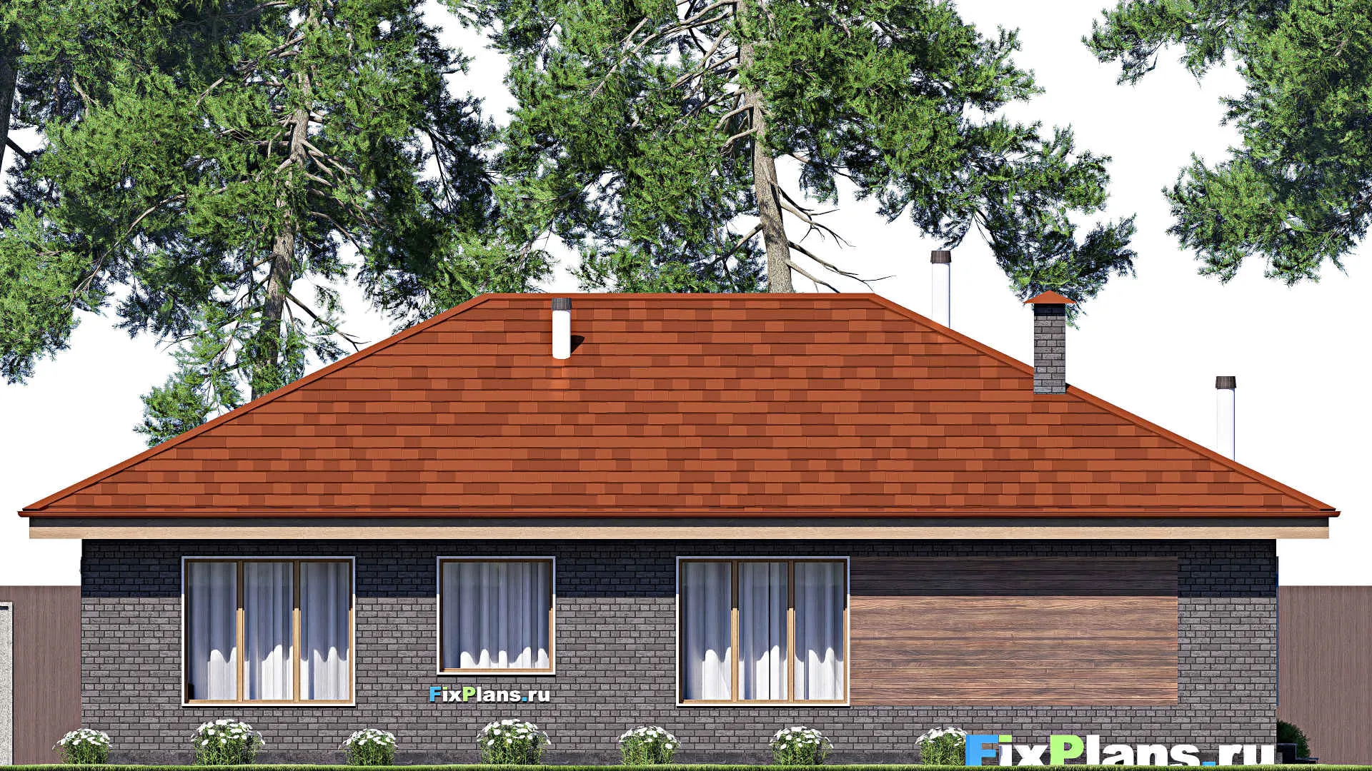 F-15173 - План одноэтажного дома 12 на 16, площадью 130 м² с 3 спальнями