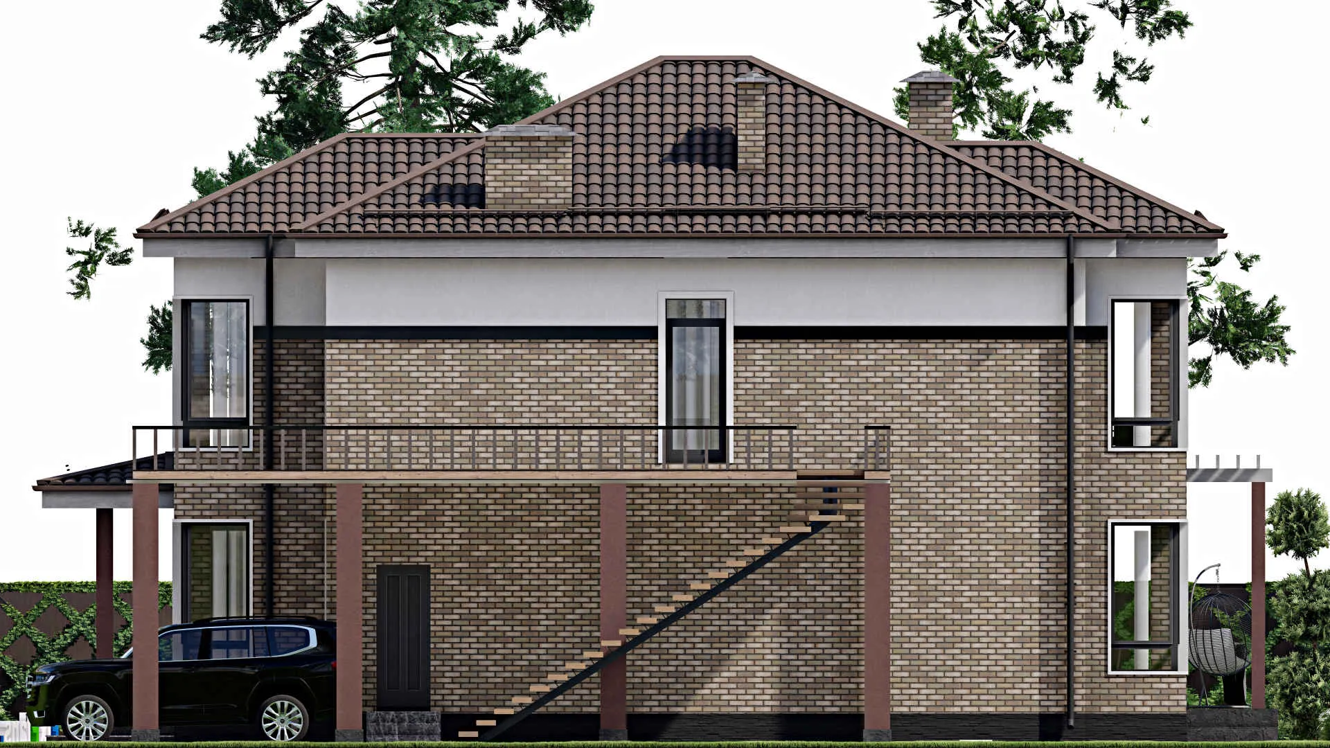 F-12176 - Проект двухэтажного дома 16 на 18, площадью 270 м² с террасой, балконом и 4 спальнями