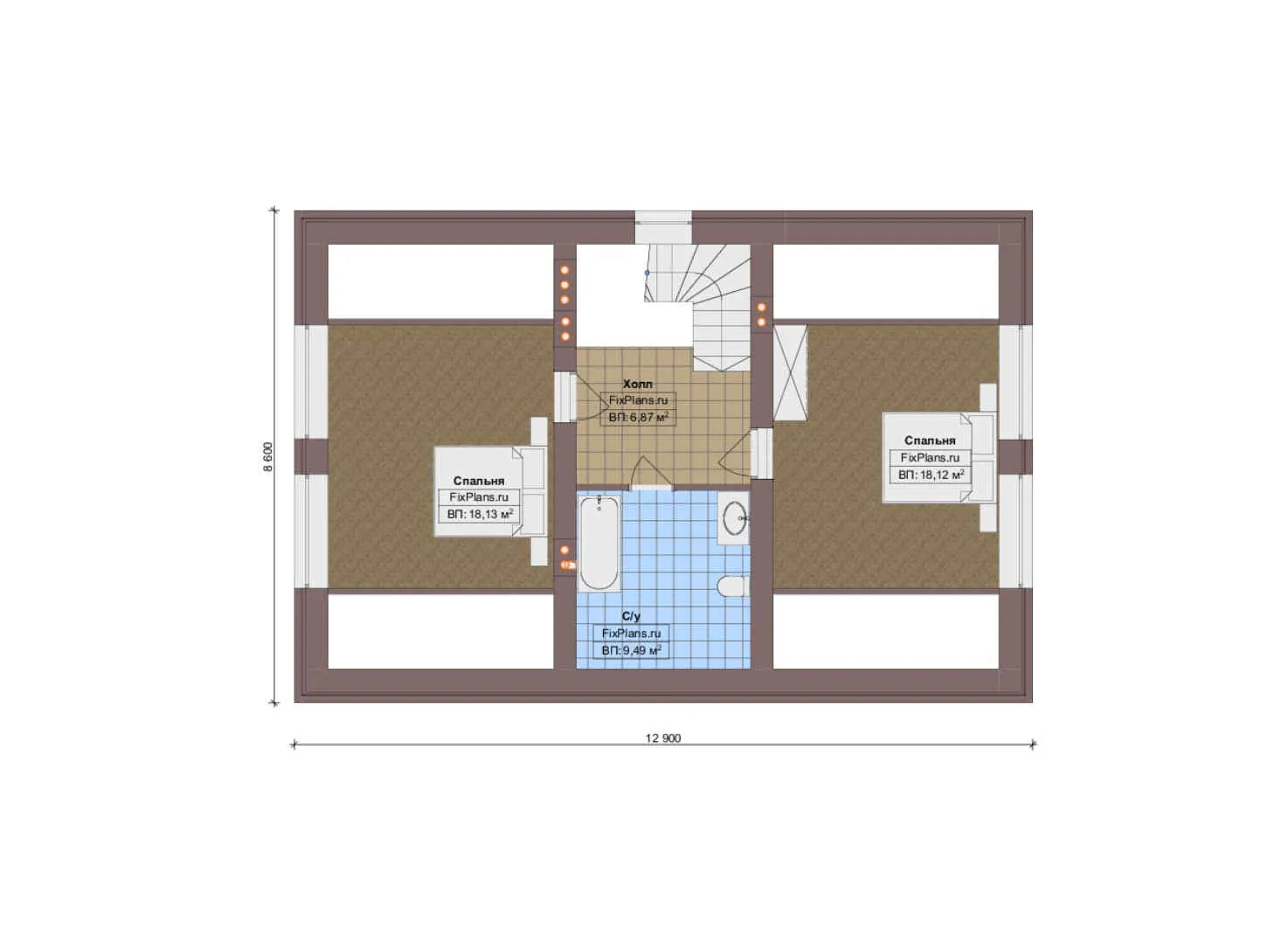 F-15722 - Планы дома с мансардой 12 на 13, площадью 170 м² с 3 спальнями