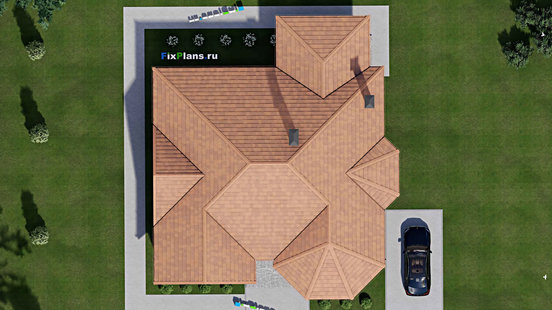 F-10178 - План одноэтажного дома 16 на 19, площадью 200 м² с террасой и 3 спальнями