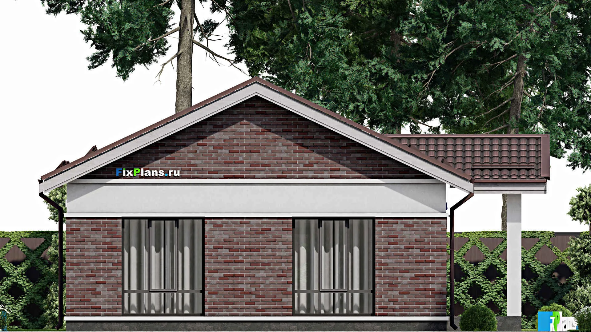 F-2150 - План одноэтажного дома 10 на 13, площадью 120 м² с террасой и 2 спальнями