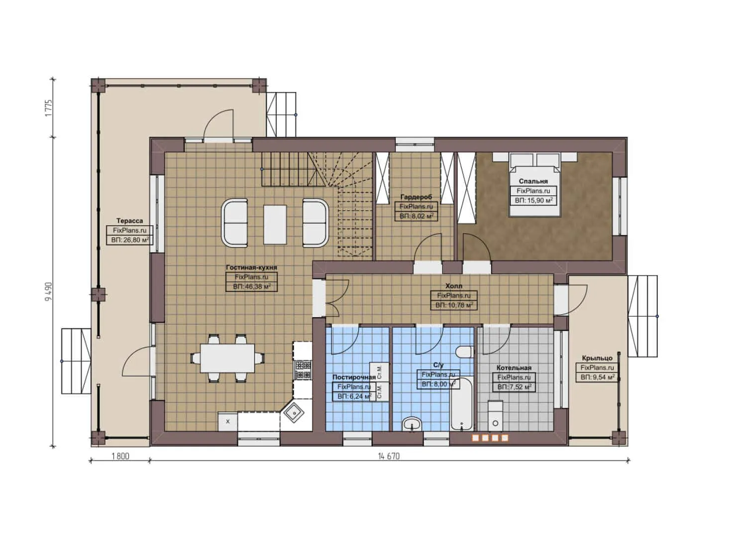 F-2600 - Планы дома с мансардой 10 на 15, площадью 260 м² с террасой, балконом и 4 спальнями