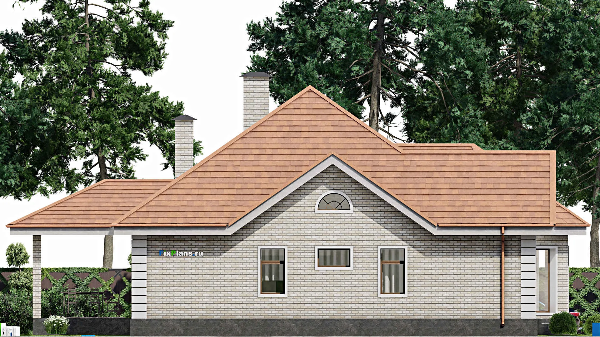 F-10178 - План одноэтажного дома 16 на 19, площадью 200 м² с террасой и 3 спальнями