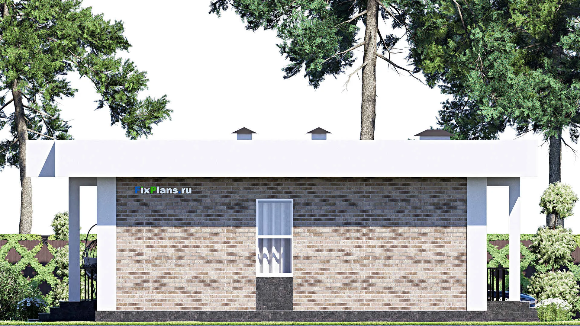 F-12446 - Проект одноэтажного дома 13 на 15, площадью 130 м² с террасой и 3 спальнями